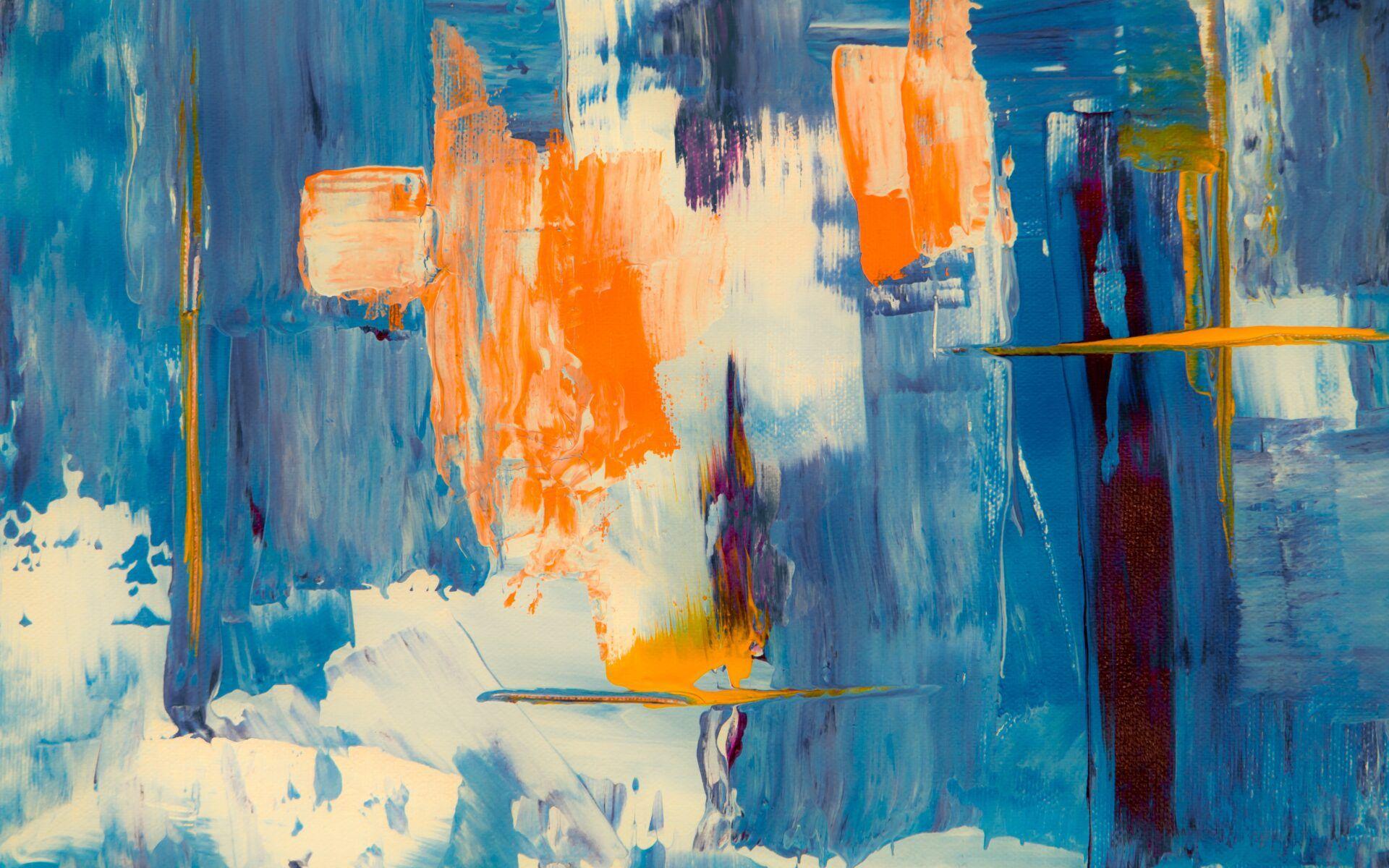 1920x1200 Blue White And Orange Abstract Painting Desktop Wallpaper Background Image