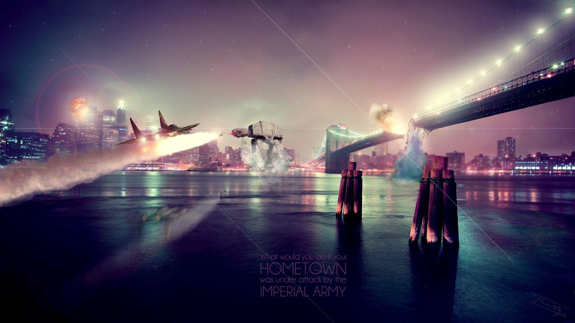 1920x1080 Star Wars aircraft war photo manipulation cities jets Ishiwata AT AT imperial army jun wallpaperx1080
