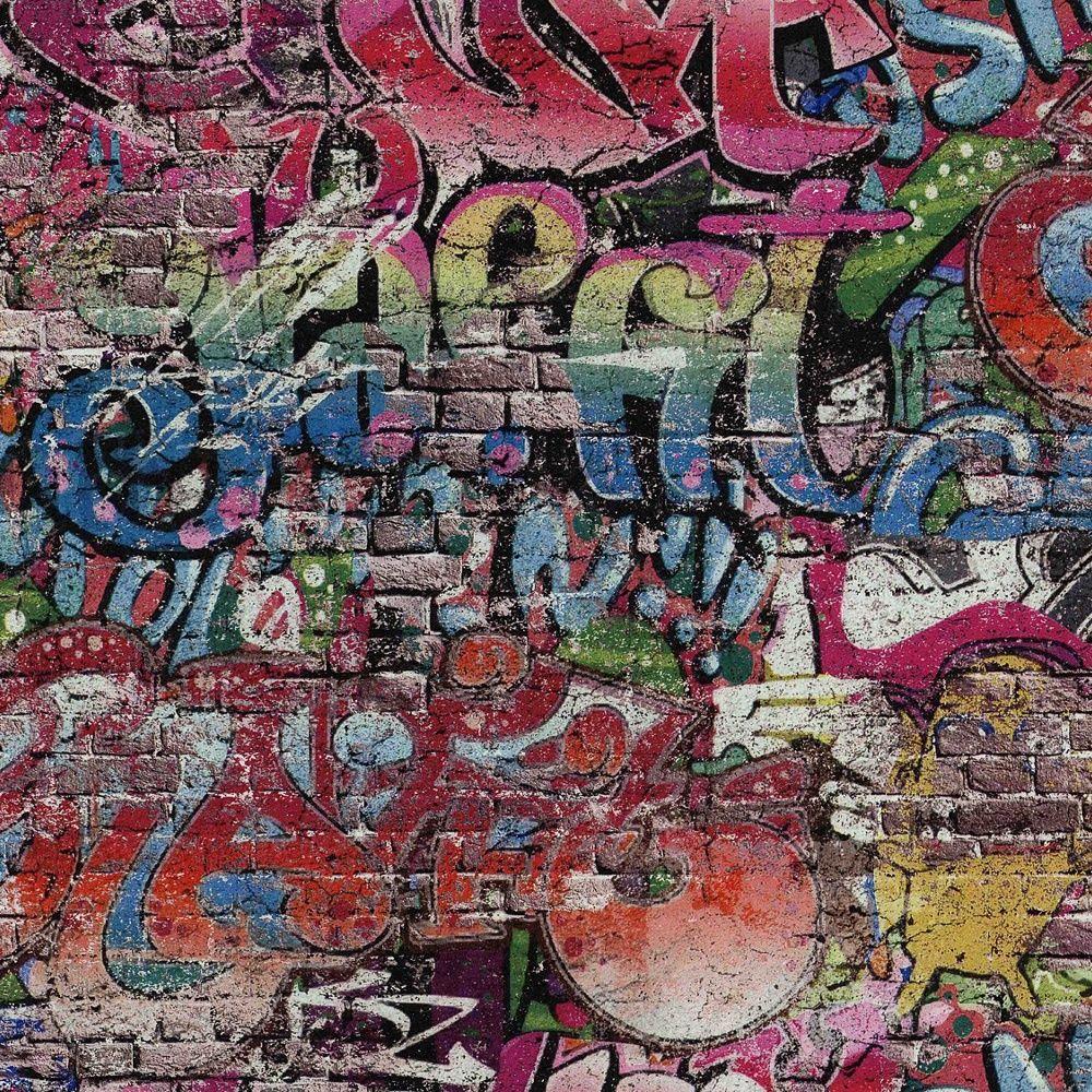 1000x1000 P&S Graffiti Motif Brick Wall Pattern Wallpaper Urban Childrens