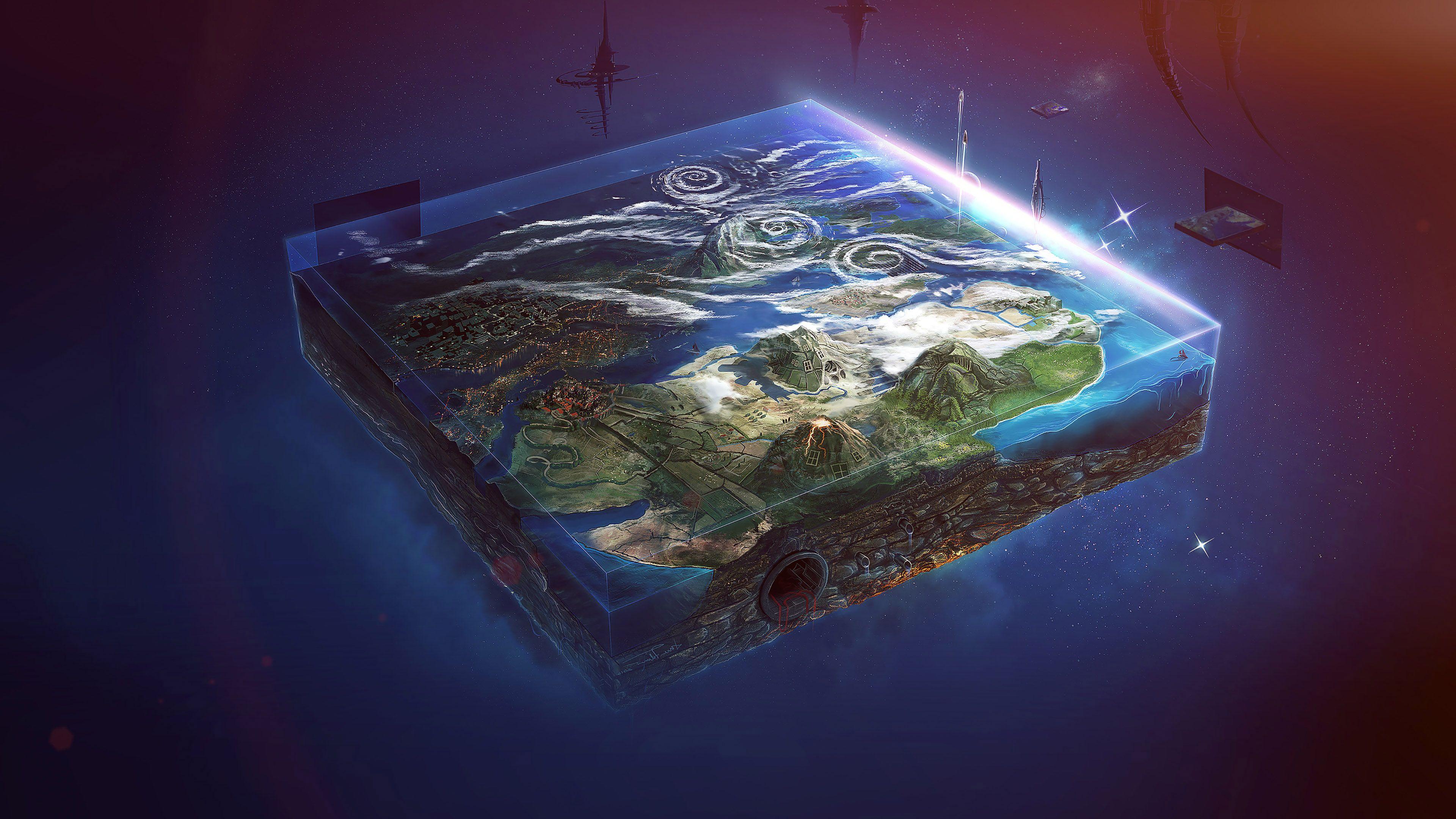 3840x2160 Flat Earth Art Flare Illust Space Wallpaper