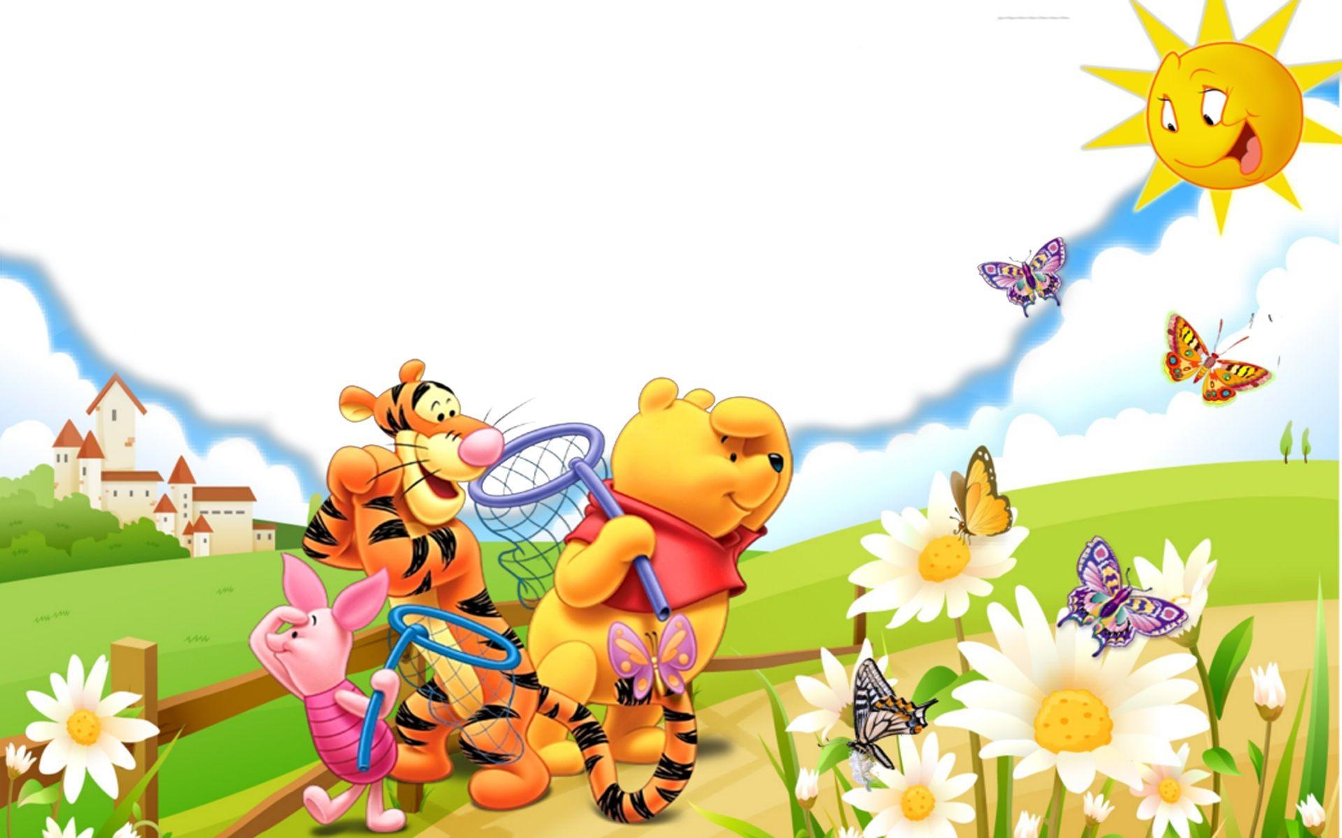 1920x1200 Winnie The Pooh Tigger Piglet Spring Hunting Butterfly Desktop Wallpaper HD Resolution 1920x1200 :
