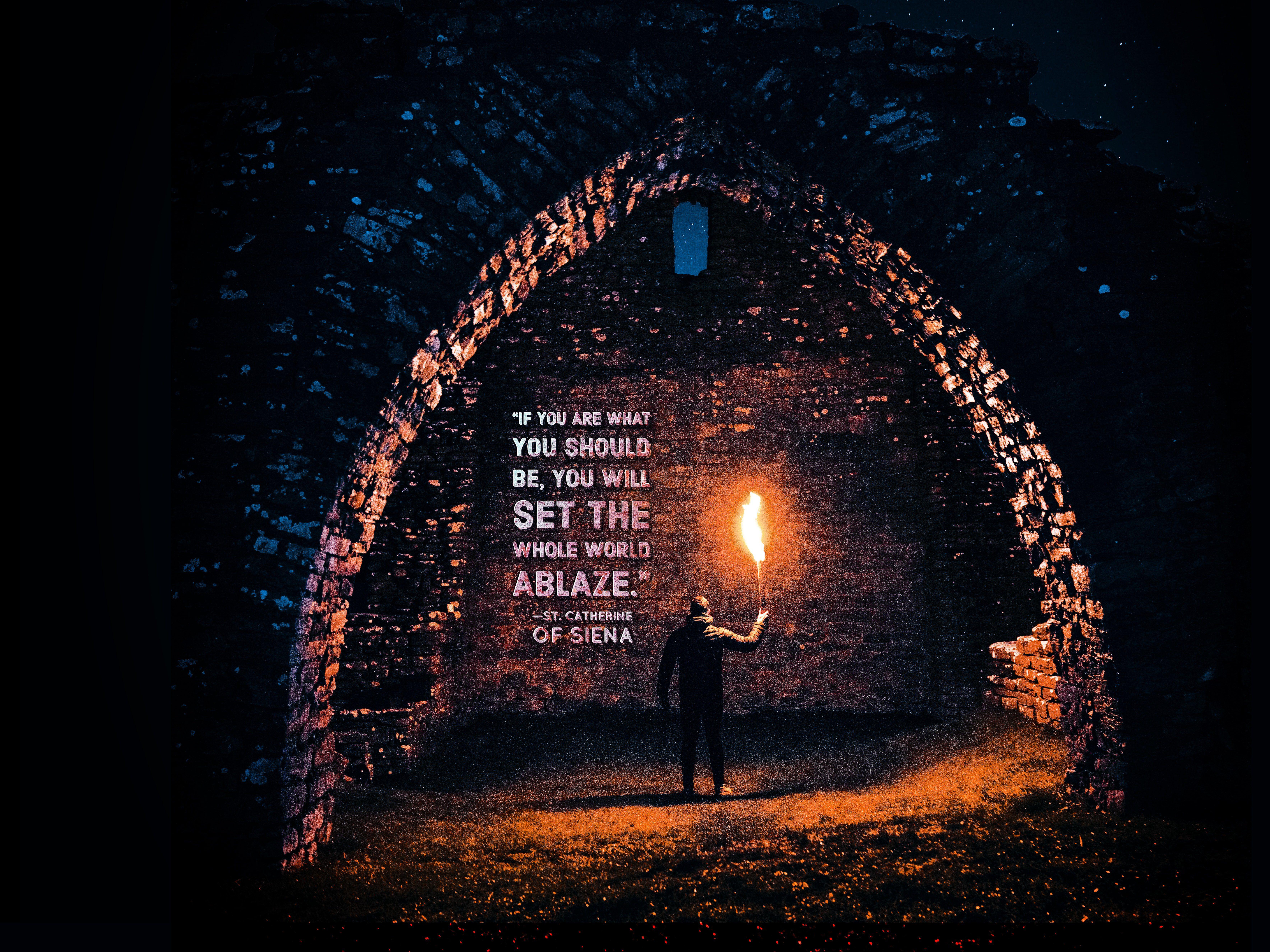 7072x5304 Ablaze Saint Catherine of Siena Quote Wallpaper • Kingdom Compass