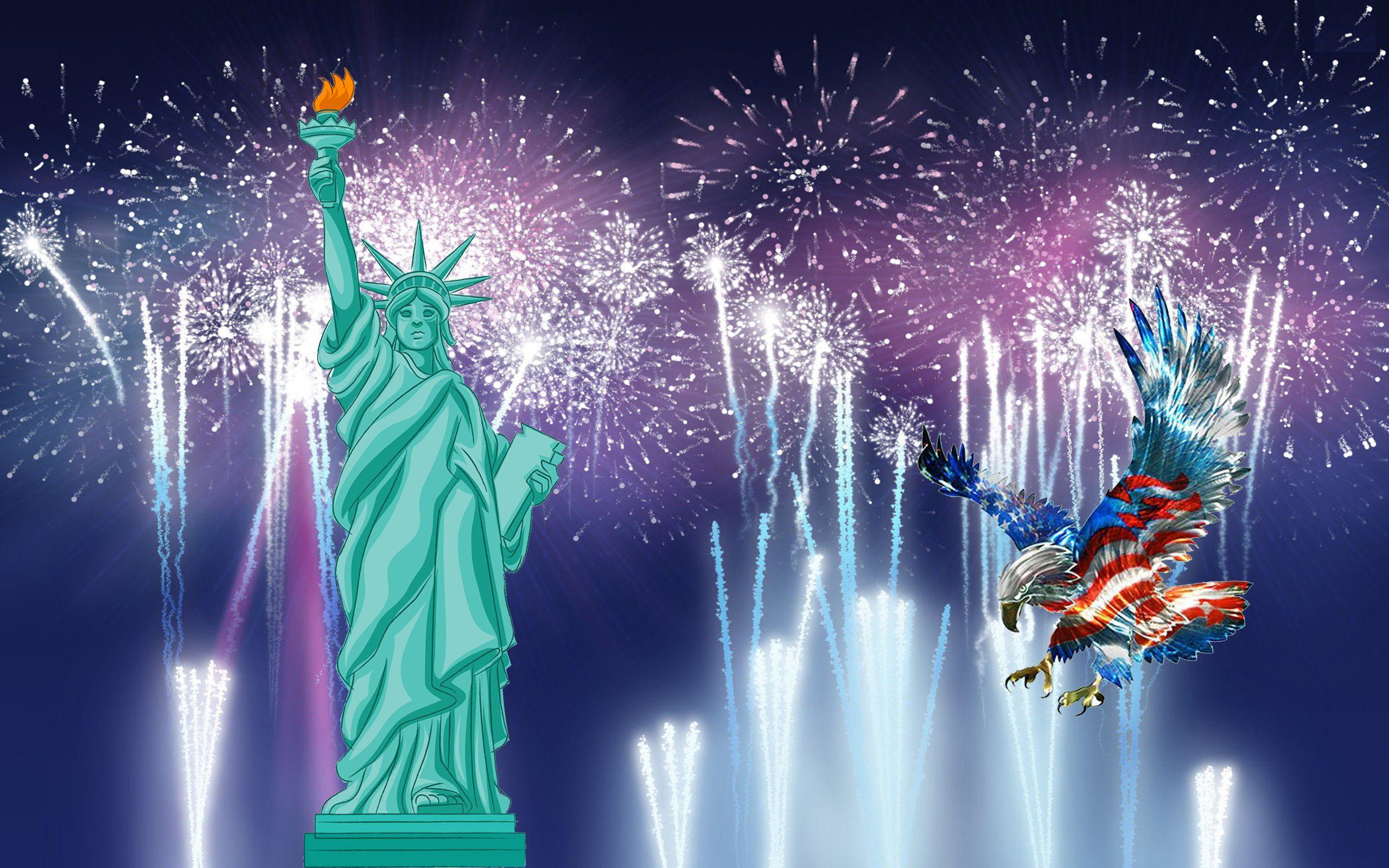 2560x1600 July 4th Independence Day Of The Americans Celebration Fireworks Statue Of Liberty Bald Eagle Symbol Of The Americans Desktop HD Wallpaper 2560x1600 :