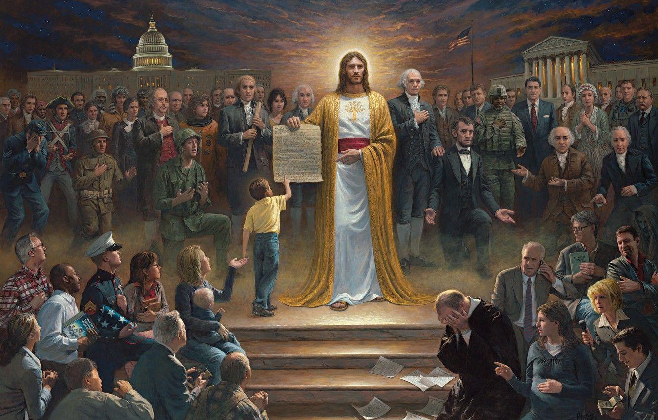 1332x850 Wallpaper God, picture, Americans, presidents, USA, faith, One Nation under God, nation image for desktop, section живопись