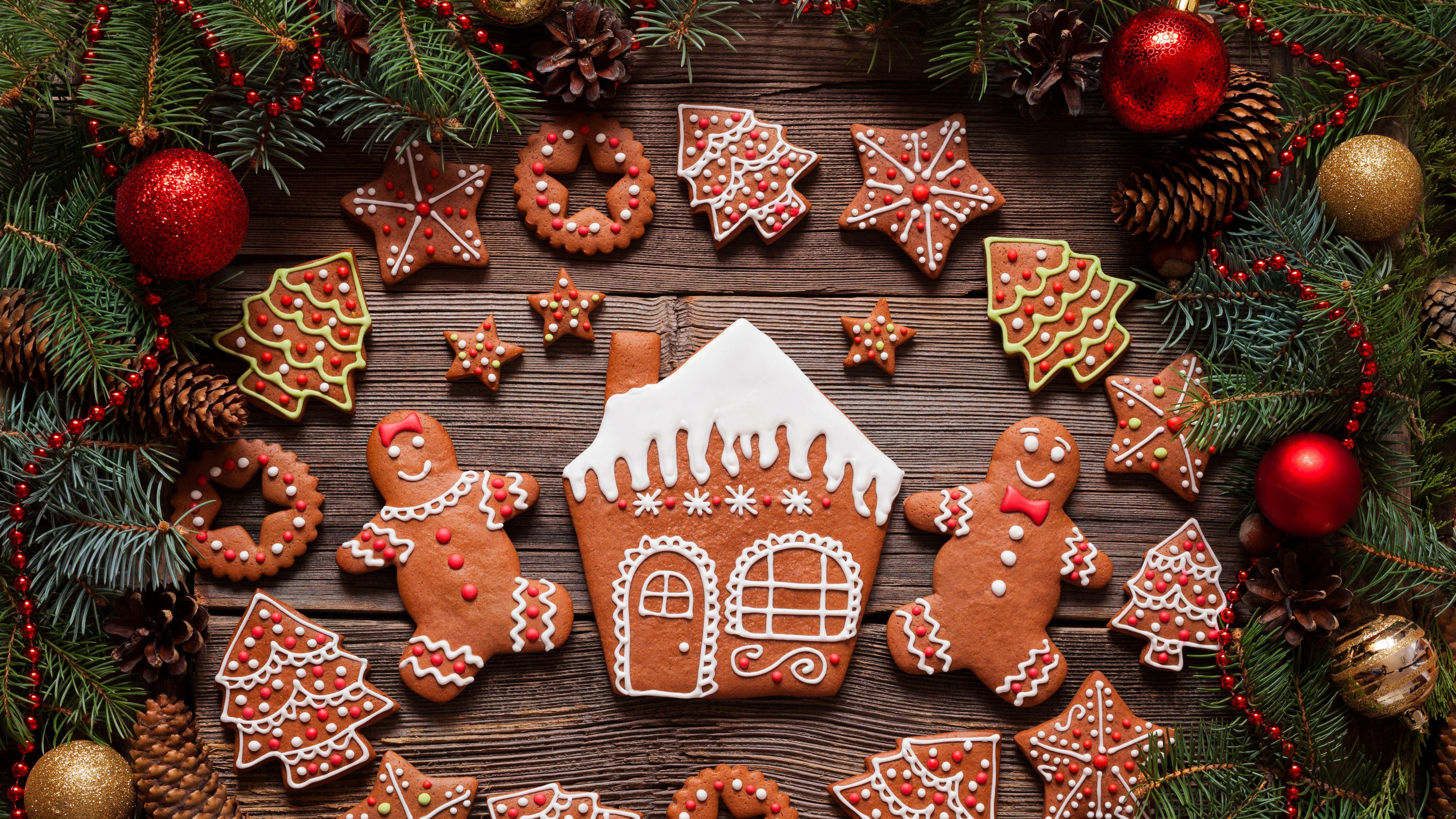 3840x2160 Gingerbread Man, Christmas Decoration, Decor, Christmas Man And House Wallpaper & Background Download