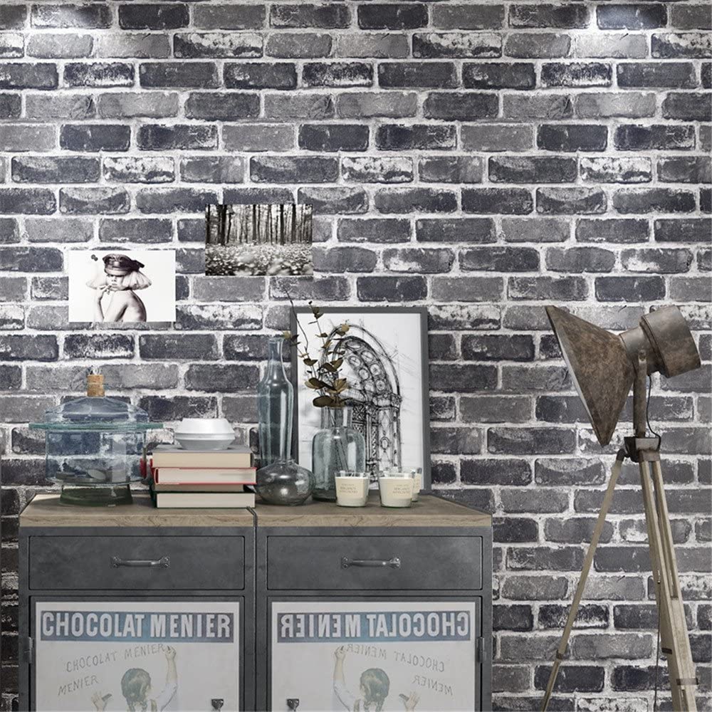 1000x1000 Akea Grey Brick Wallpaper Roll Faux Stone Flat 3D Effect Blocks Vintage Home Decoration, Wallpaper