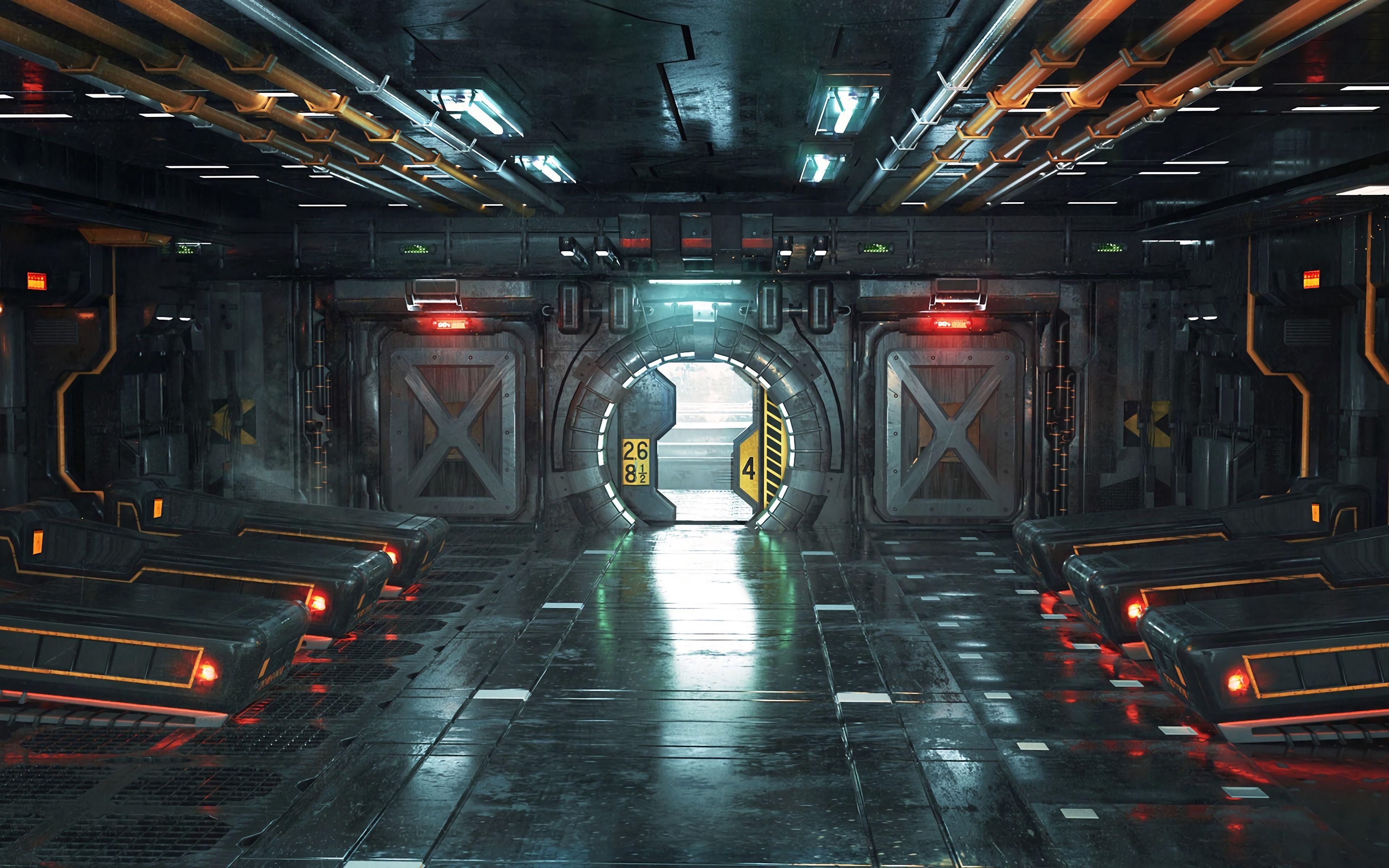 3840x2400 Wallpaper Corridor, Door, Sci Fi, Art HD Sci Fi Wallpaper & Background Download