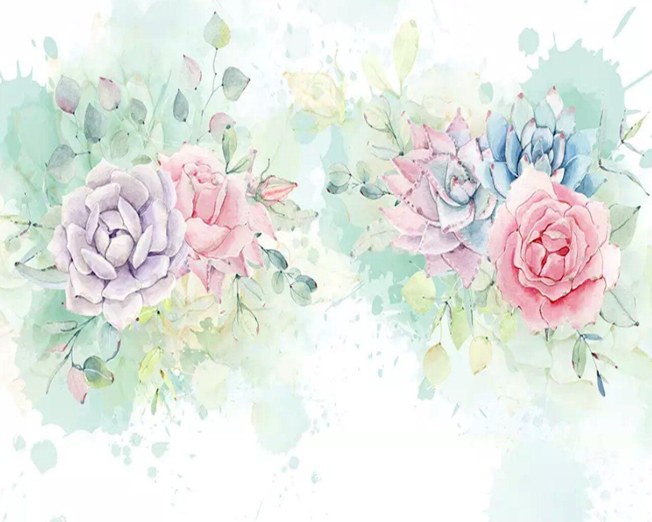 1280x1024 GK Wall Design Vintage Soft Flower Watercolor Splash Textile Wallpaper