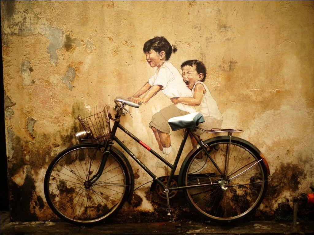 1024x768 Little Children On A Bicycle, Georgetown, Penang, Malaysia