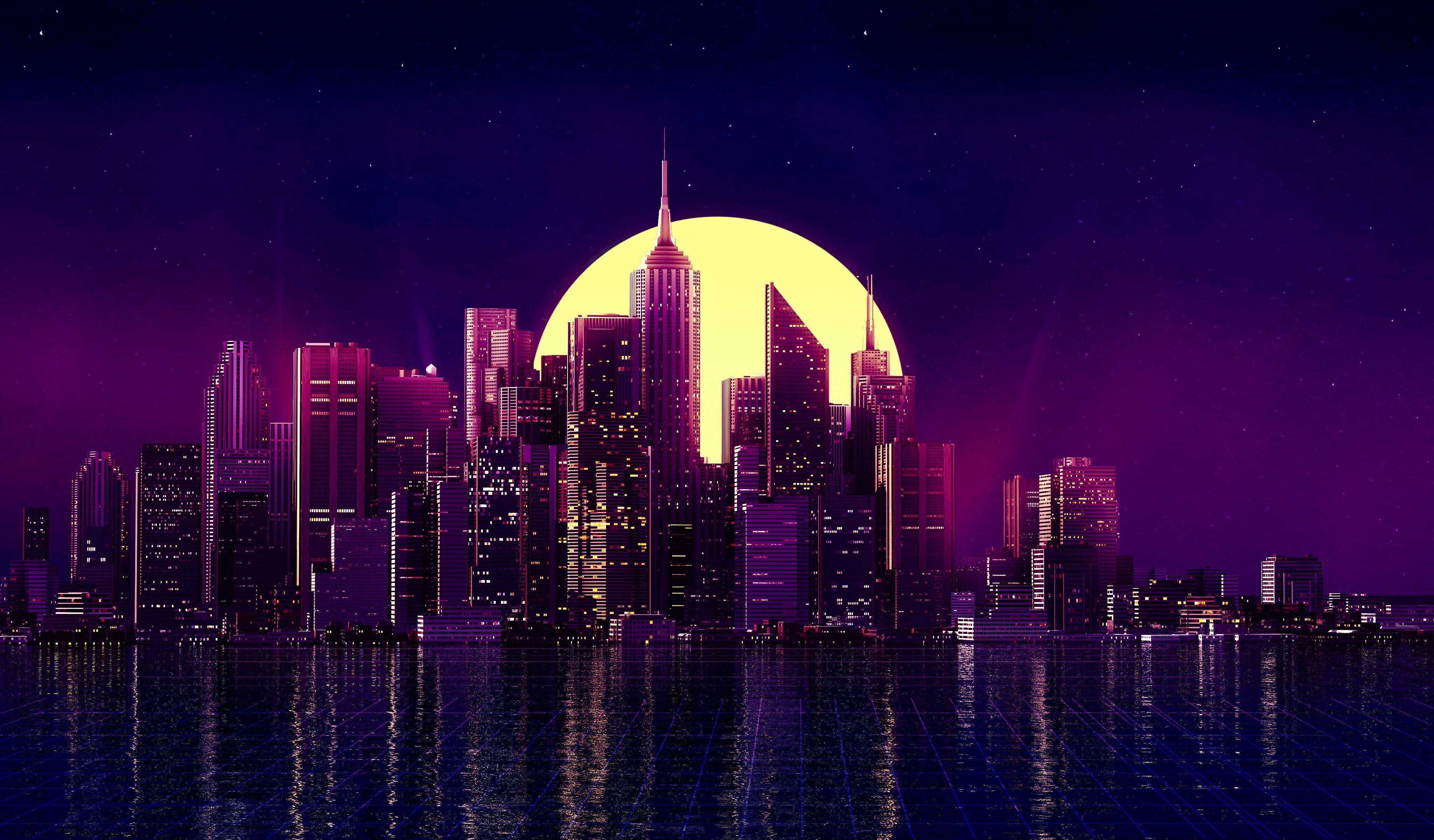 4096x2400 80s retrofuture city