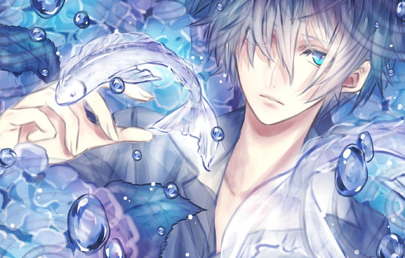 1332x850 Wallpaper bubbles, fish, anime, art, guy, the vertical pupil, mashiki image for desktop, section прочее