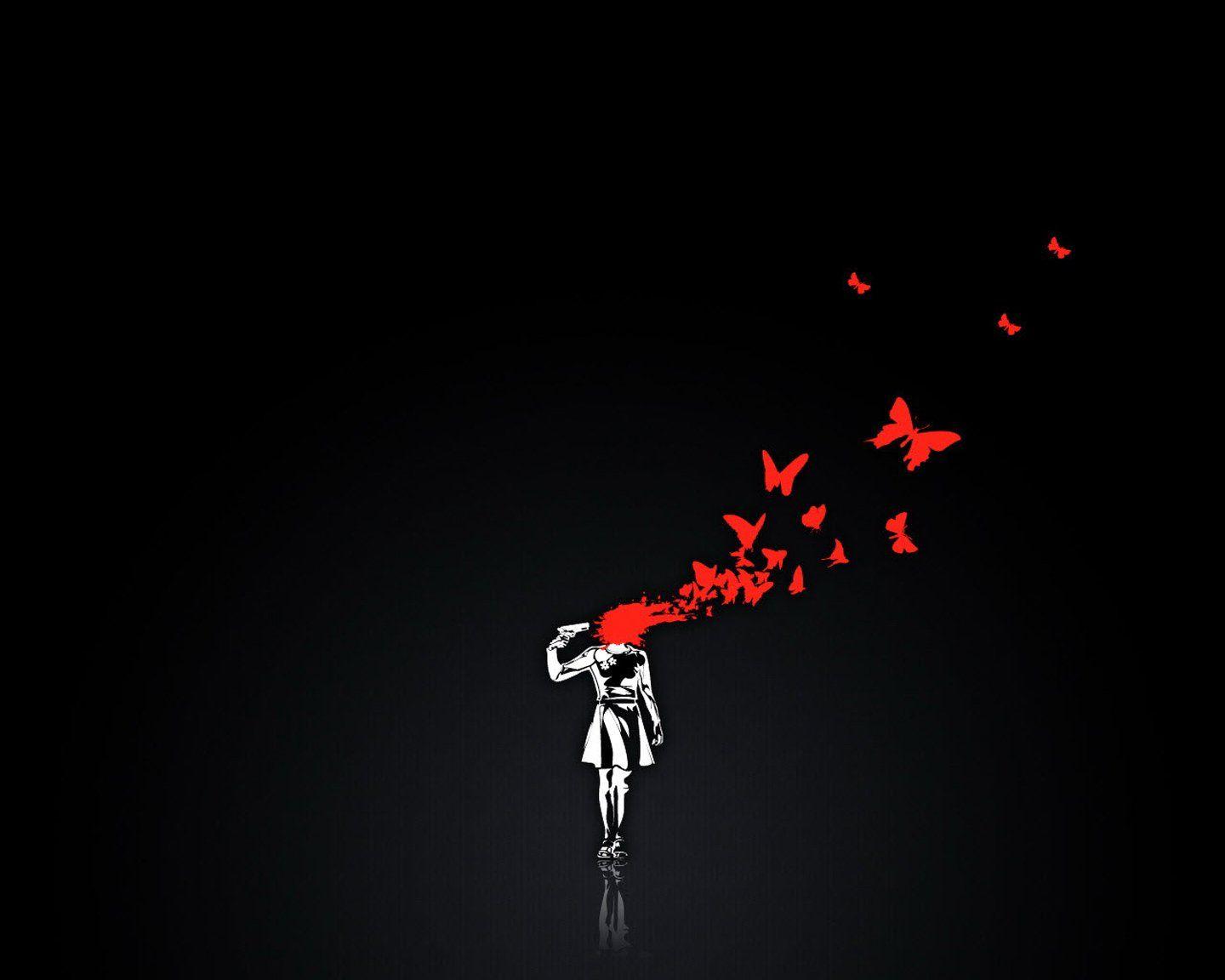 1440x1152 Black Wallpaper With Butterflies Black Background Girl Weapon Red