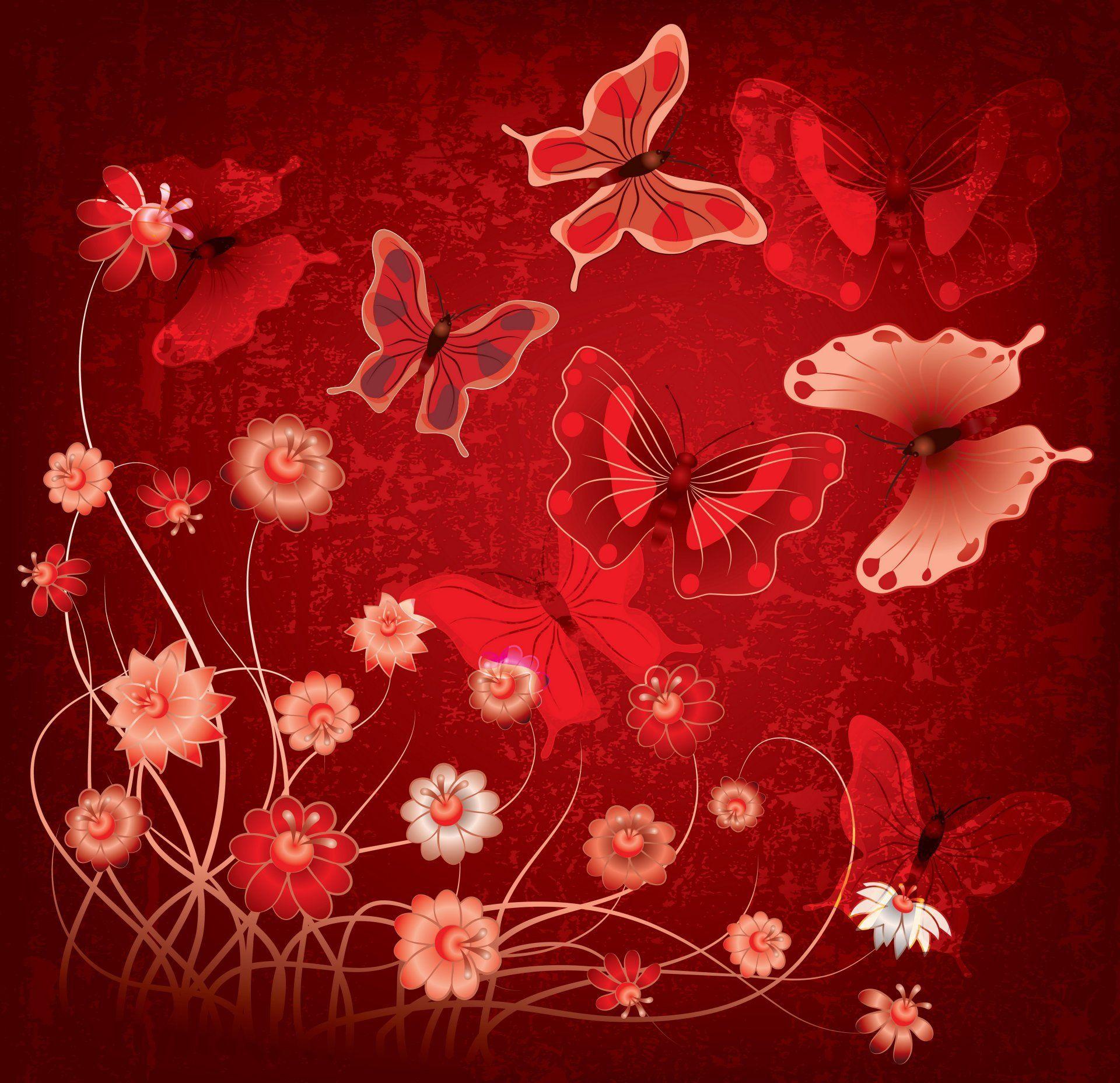 1920x1856 abstract grunge butterflies flowers design butterfly flower red HD