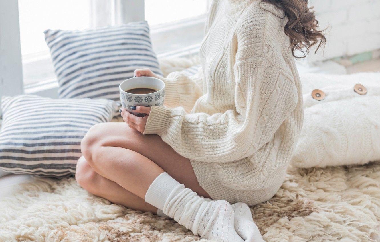 1332x850 Wallpaper legs, woman, winter, coat, interior, coffee image for desktop, section настроения