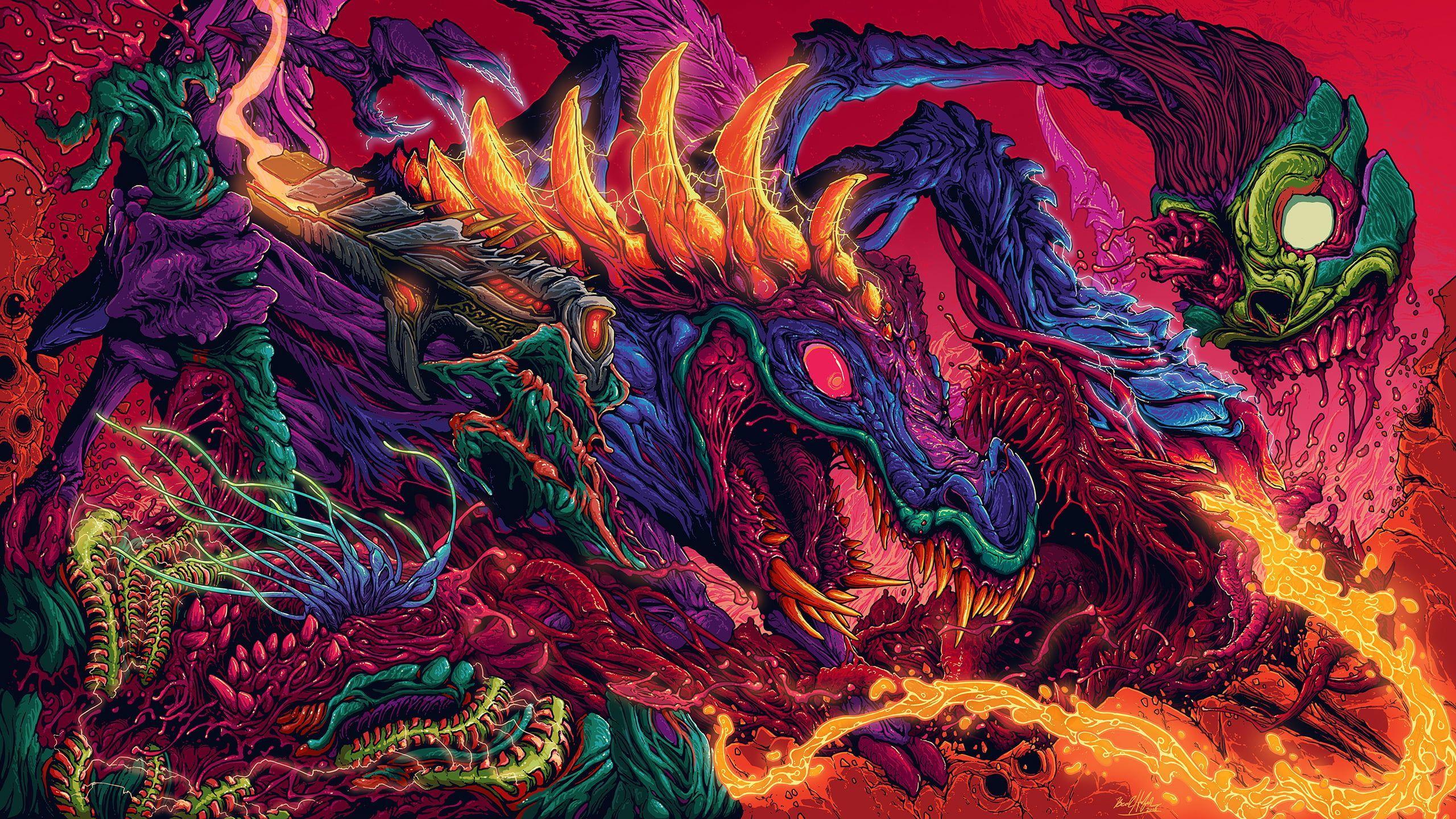 2560x1440 dragon painting #psychedelic #trippy #colorful #creature #Hyperbeast K # wallpaper #hdwallpa. Desktop wallpaper art, Hyper beast wallpaper, 4k desktop wallpaper