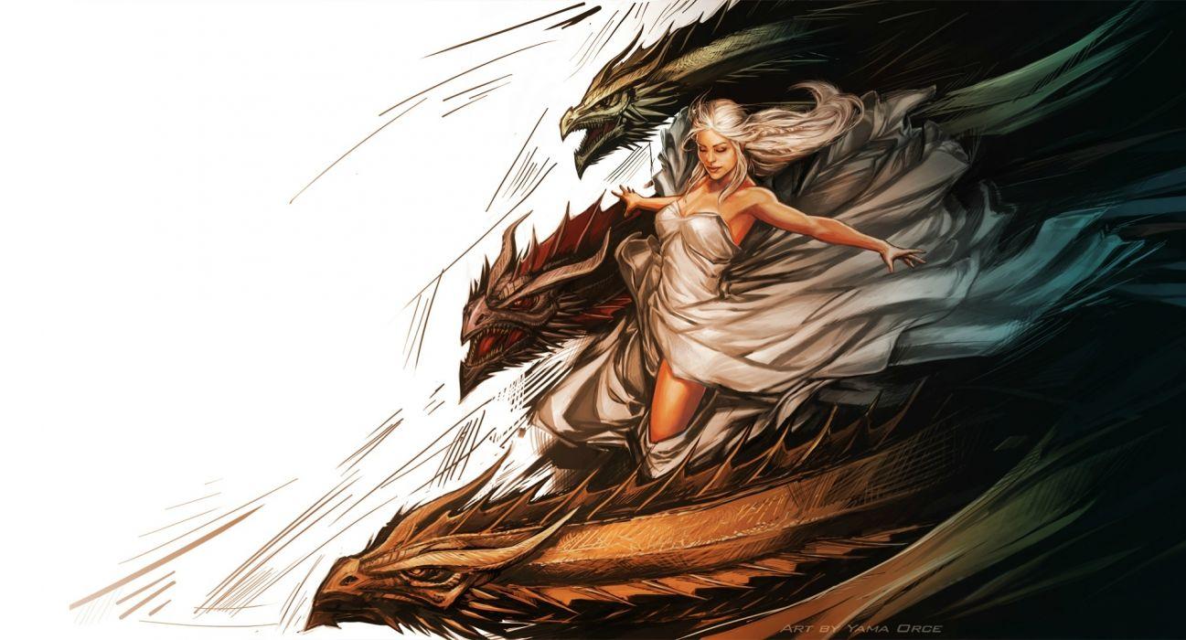 1297x700 Game of thrones Daenerys Targaryen painting art dragons dragon fantasy wallpaperx1080