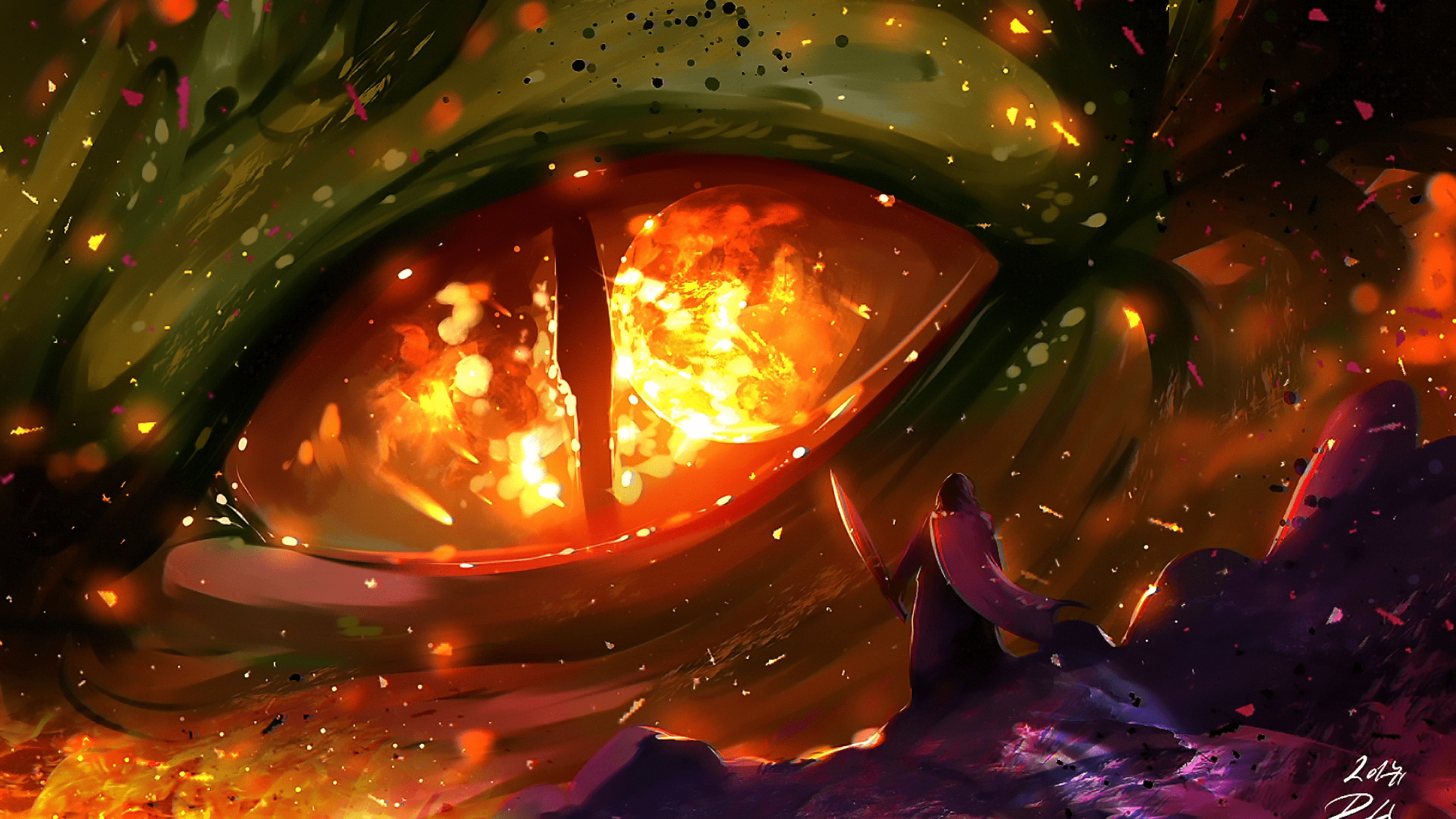 1920x1080 Download 1920x1080 Dragon, Eye, Close Up, Knight, Fire, Painting Wallpaper For Widescreen