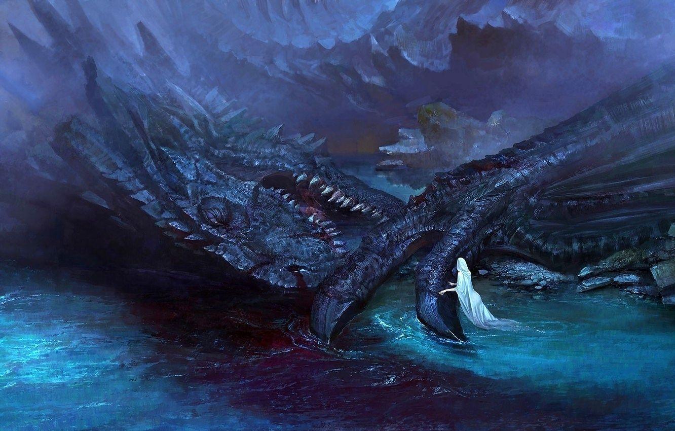 1332x850 Free Water Dragon Painting Wallpaper