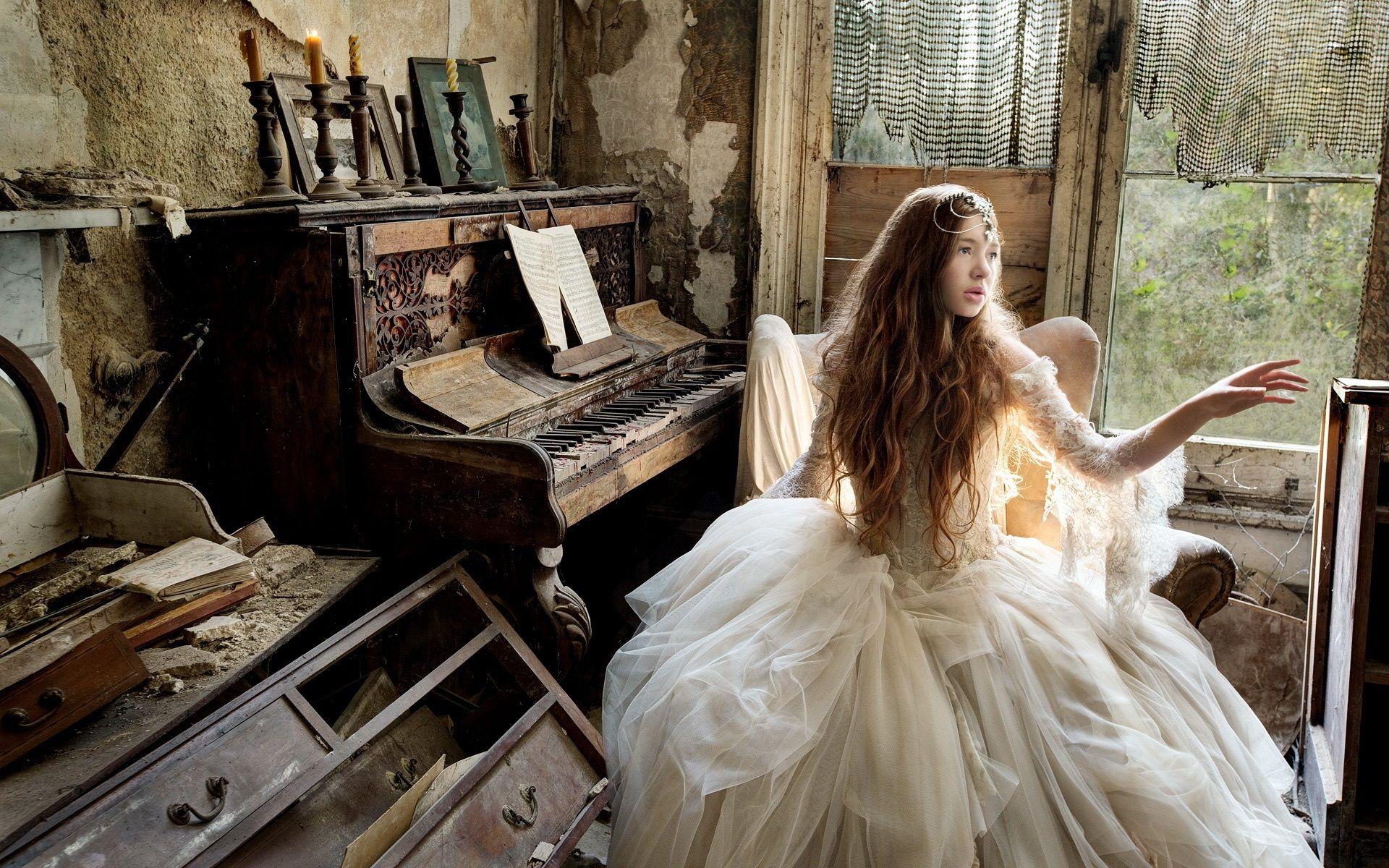 1920x1200 Wallpaper Retro style, girl, piano, music, old house 1920x1200 HD Picture, Image