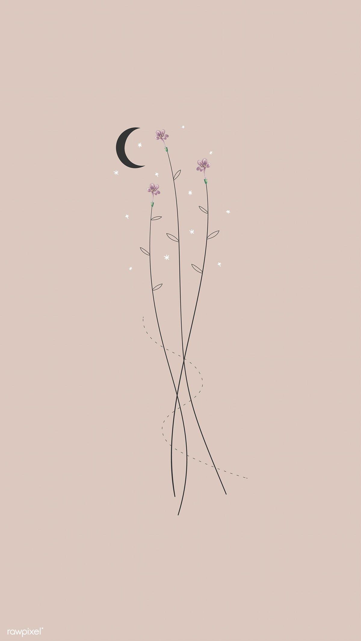 1200x2133 Download premium vector of Flowers and the moon mobile phone wallpaper. Wallpaper iphone boho, Flower phone wallpaper, Simple wallpaper
