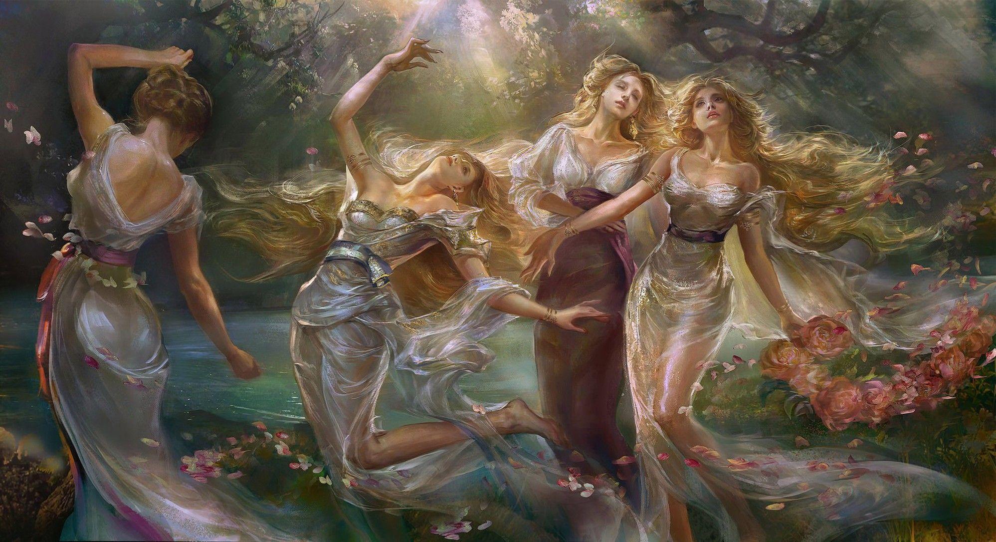 1997x1086 Younger Charites Of Aglaia And Hephaestus: Eucleia (Good Repute), Euthenia (Praise), Eupheme (Eloquence) And Phil. Picture To Paint, Art, Fantasy Art
