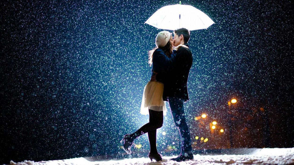 1244x700 Winter snow mood love kiss umbrella wallpaperx1080