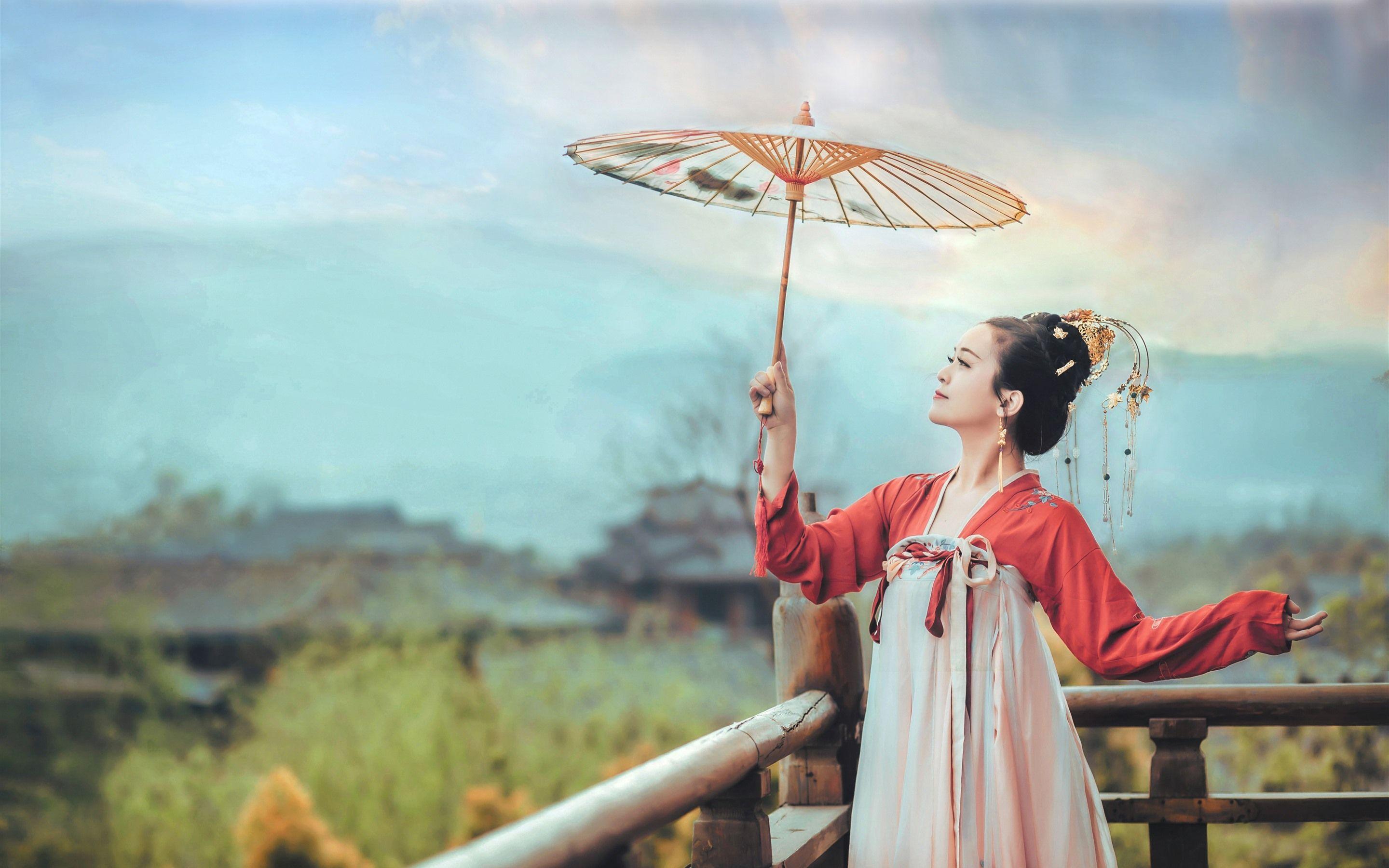 2880x1800 Chinese Ancient Costume Girl, Umbrella 1125x2436 IPhone 11 Pro XS X Wallpaper, Background, Picture, Image
