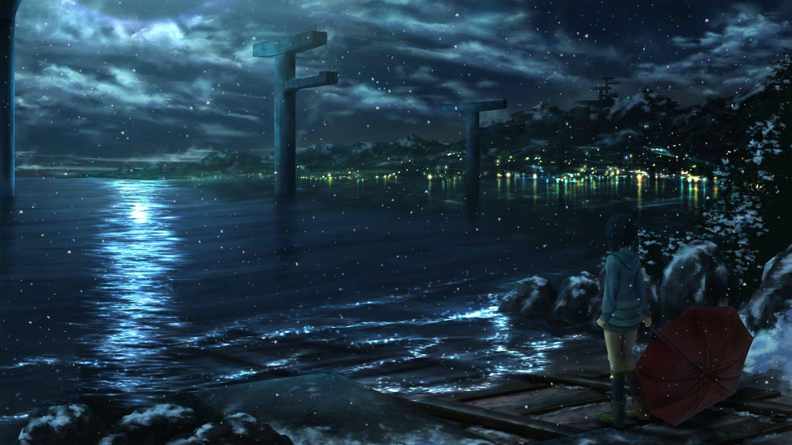 1600x900 ichimiya, araintell, Nagi, No, Asukara, Night, Scenic, Shiodome, Miuna, Snow, Umbrella, Water Wallpaper HD / Desktop and Mobile Background