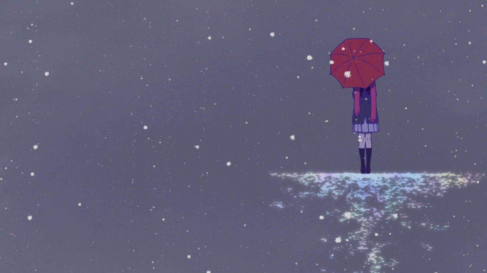 1600x900 #brunette, #Iki Hiyori, #gray background, #long hair, #Noragami, # umbrella, #snow wallpaper. Mocah.org HD Desktop Wallpaper