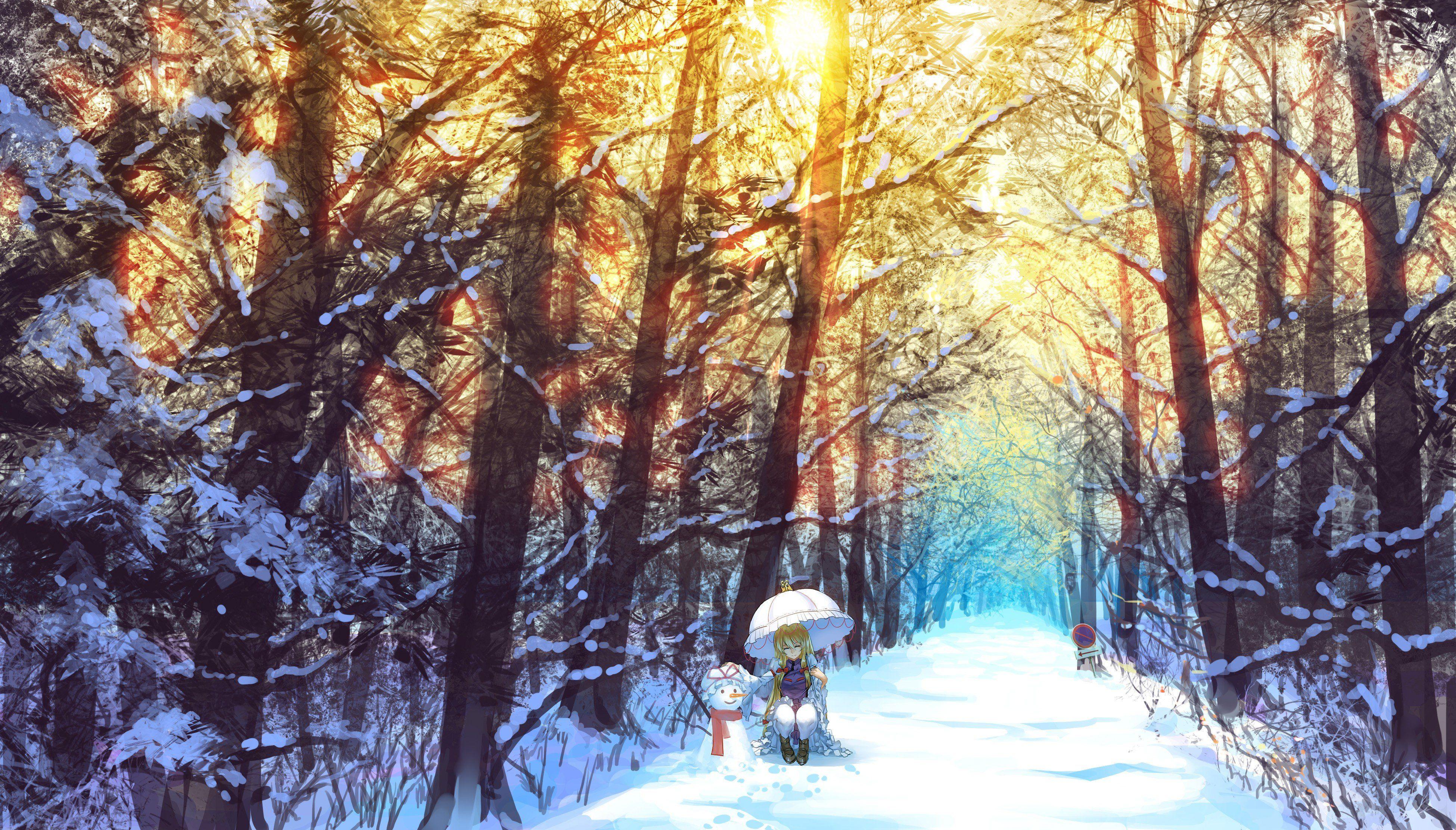 3900x2223 Yakumo Yukari, Touhou, Snow, Winter, Umbrella, Trees HD Wallpaper / Desktop and Mobile Image & Photo
