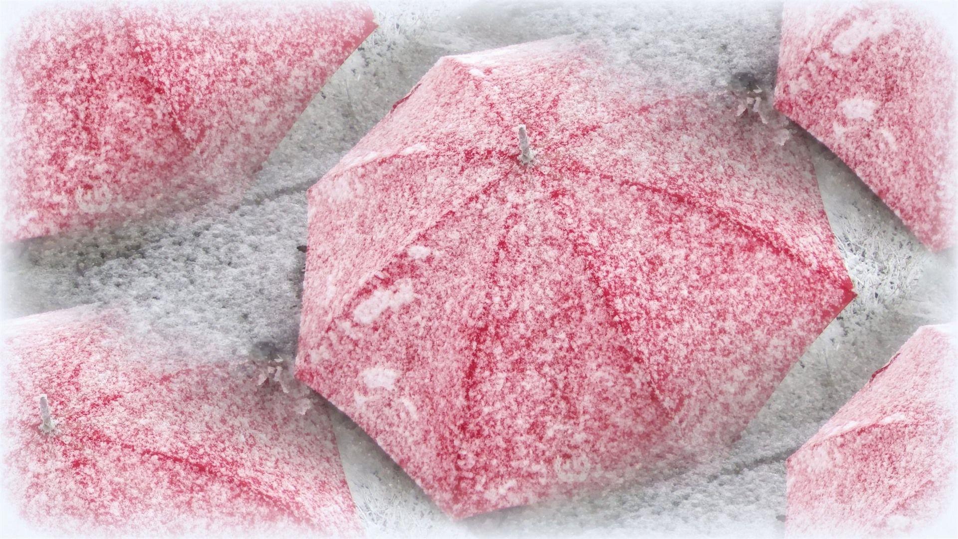 1920x1080 Wallpaper Pink umbrellas, snow 1920x1080 Full HD 2K Picture, Image