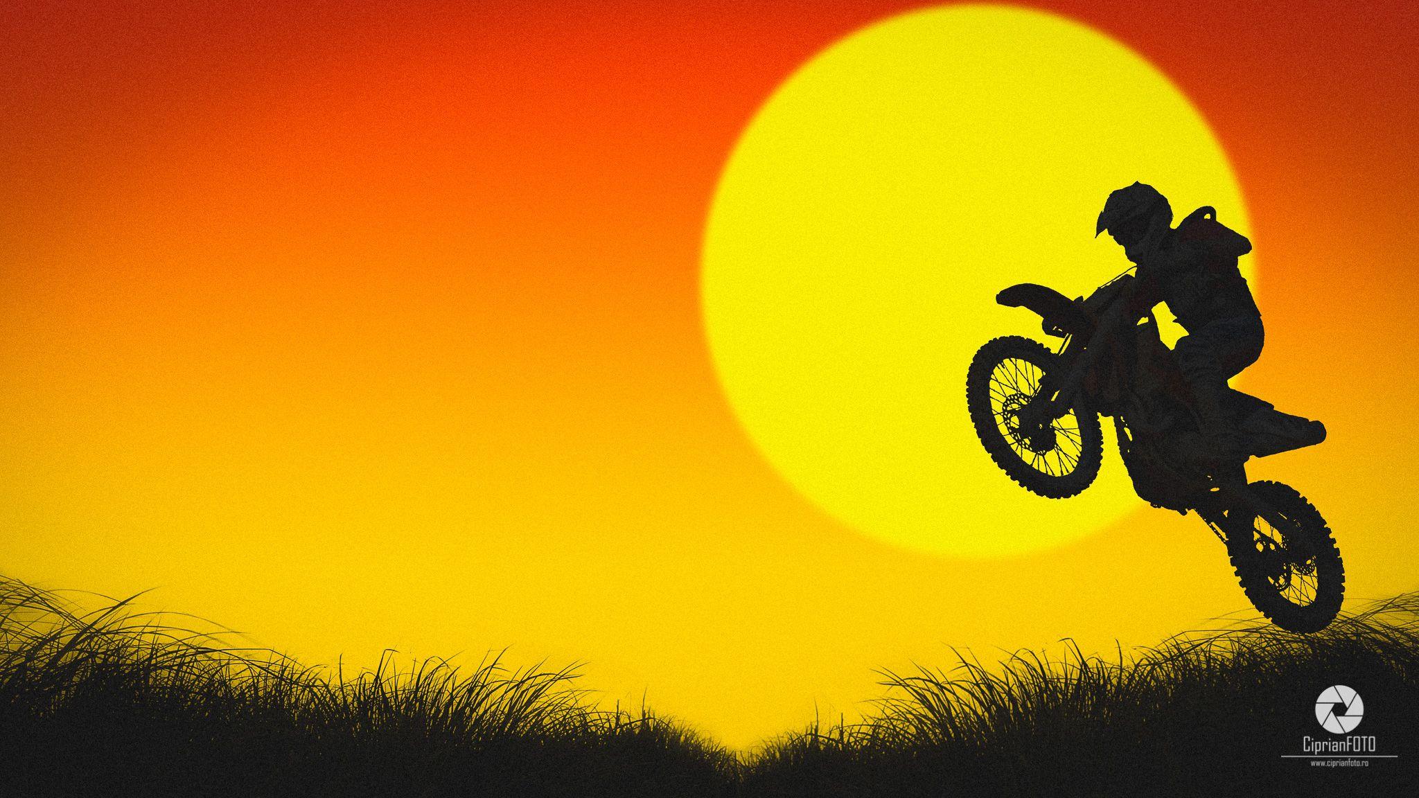 2048x1152 Jumping With The Motocross. Silhouette Effect In Photohop