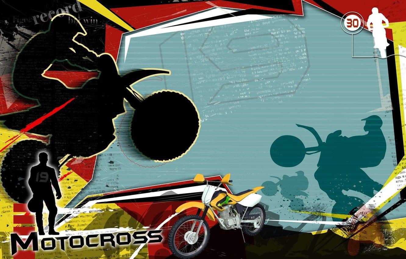 1332x850 Wallpaper abstraction, collage, Wallpaper, vector, silhouette, motorcycle, motocross, motocross image for desktop, section спорт