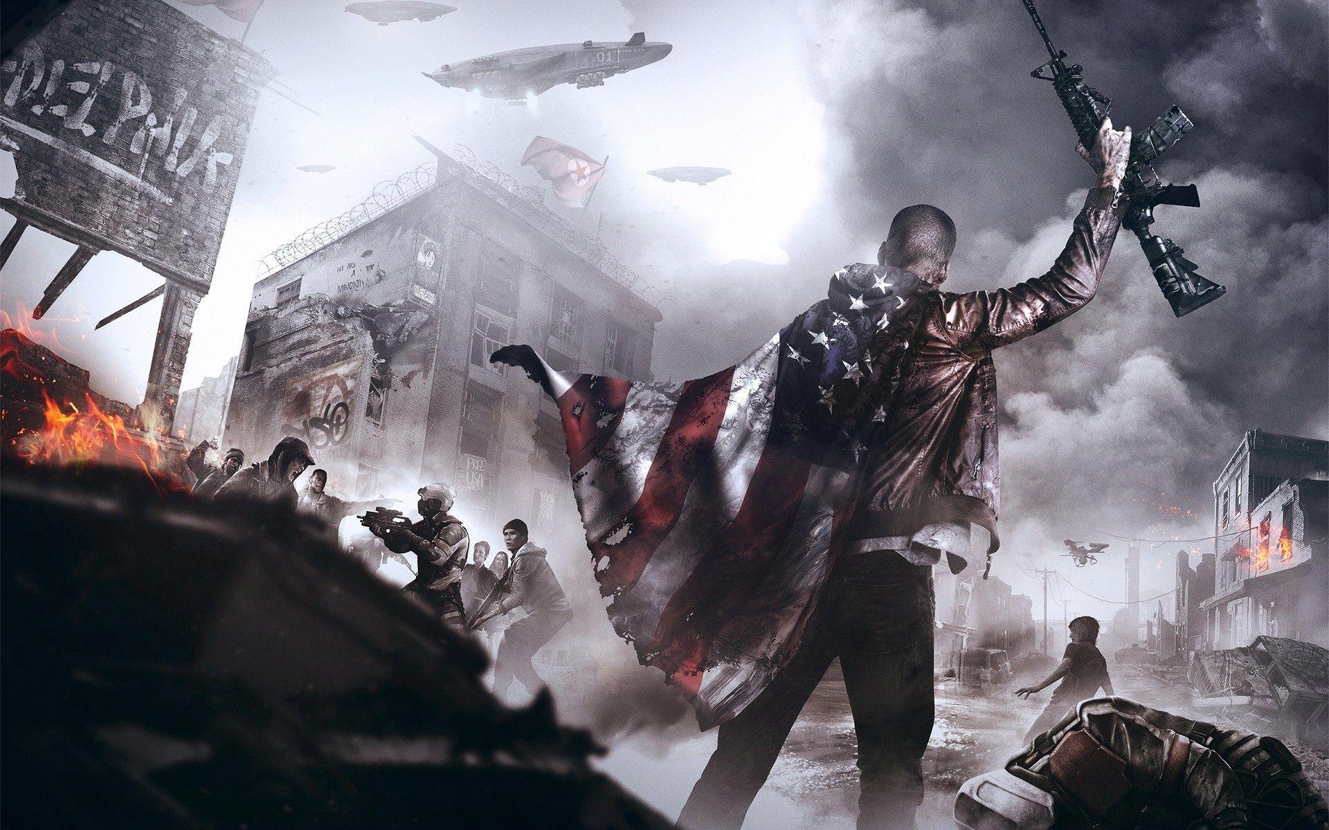 1920x1200 Wallpaper : 1920x1200 px, American flag, concept art, Homefront
