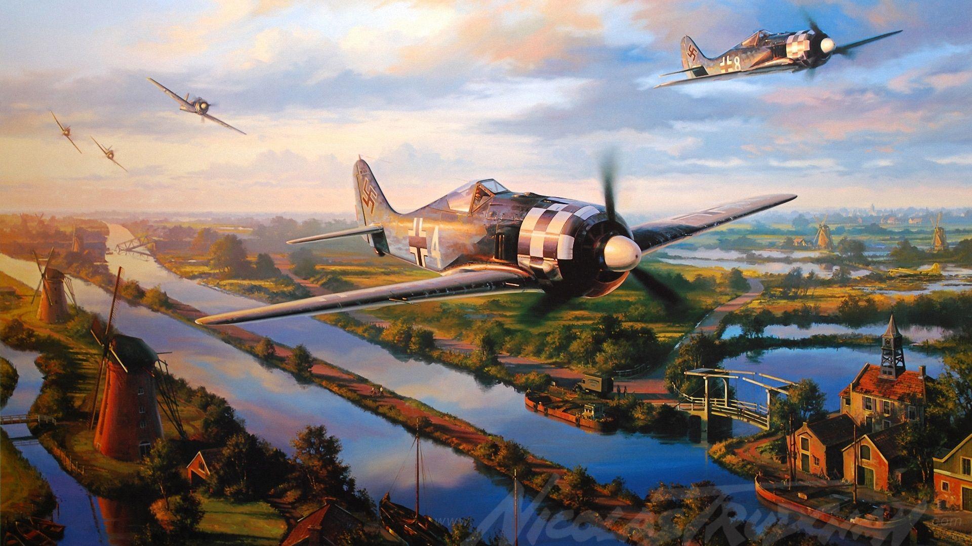 1920x1080 Wallpaper Aircraft, war, dogfight, art drawing 1920x1080 Full HD 2K Picture, Image