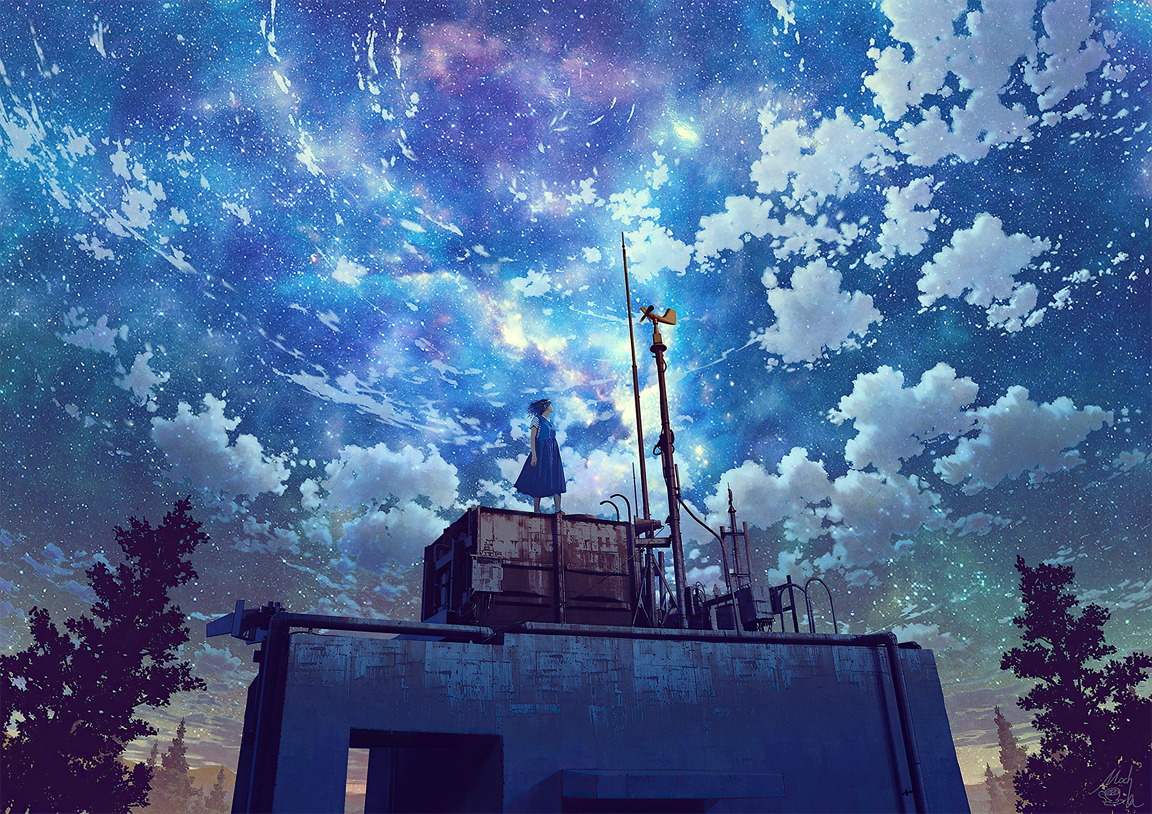 3840x2714 Watching The Galaxy Anime Girl 4k, HD Anime, 4k Wallpaper, Image, Background, Photo and Picture