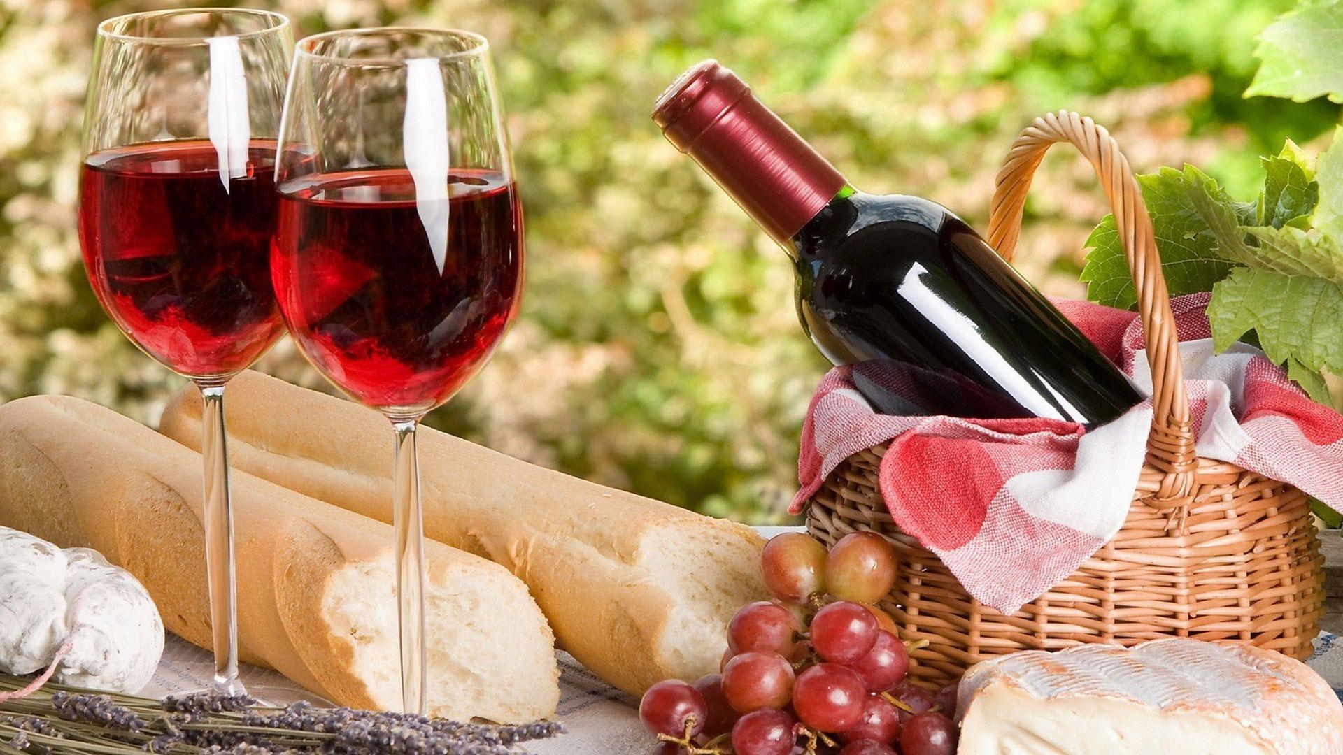 1920x1080 Download Wallpaper 1920x1080 picnic, wine, bottle, baguette, nature Full HD 1080p HD Background