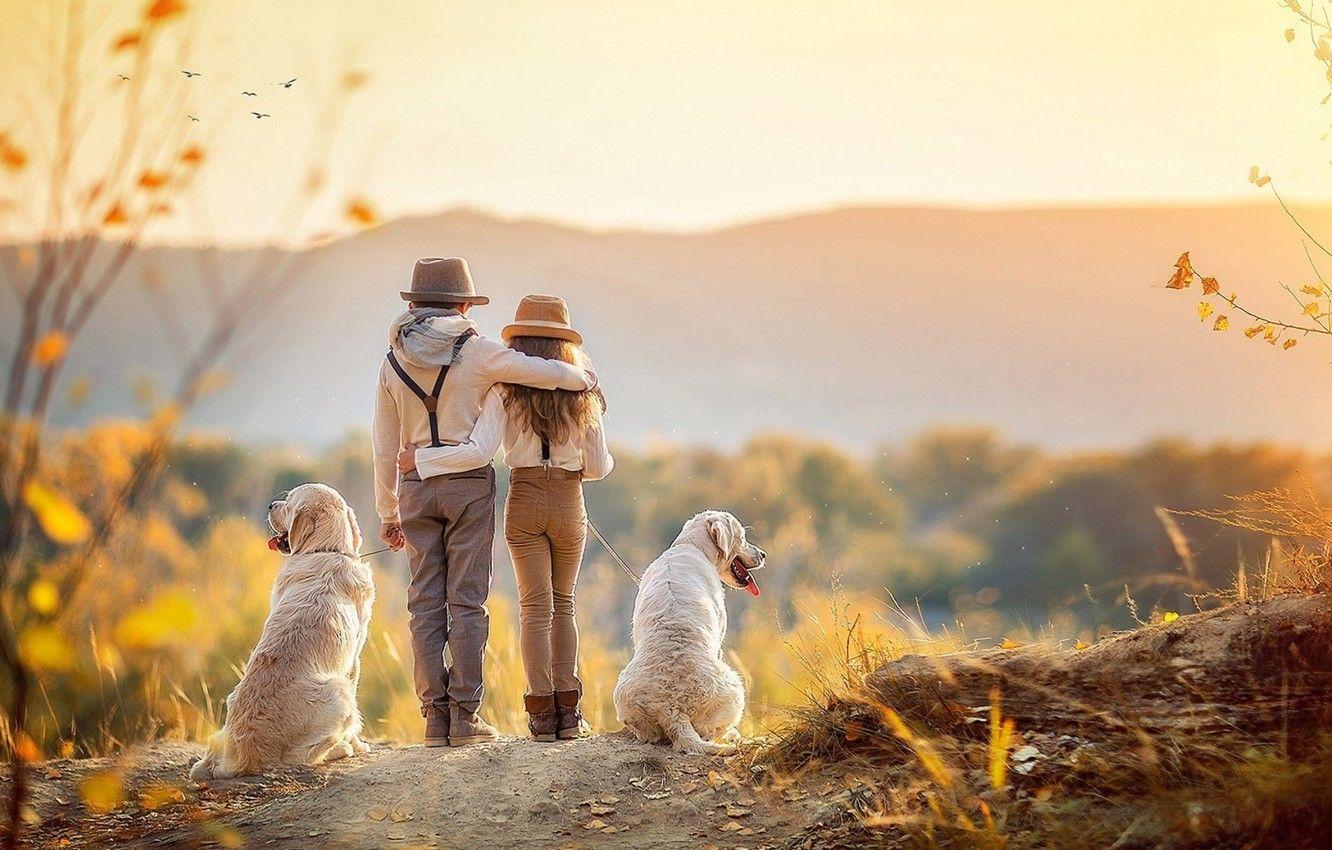1332x850 Wallpaper abstract, girl, dog, boy image for desktop, section настроения