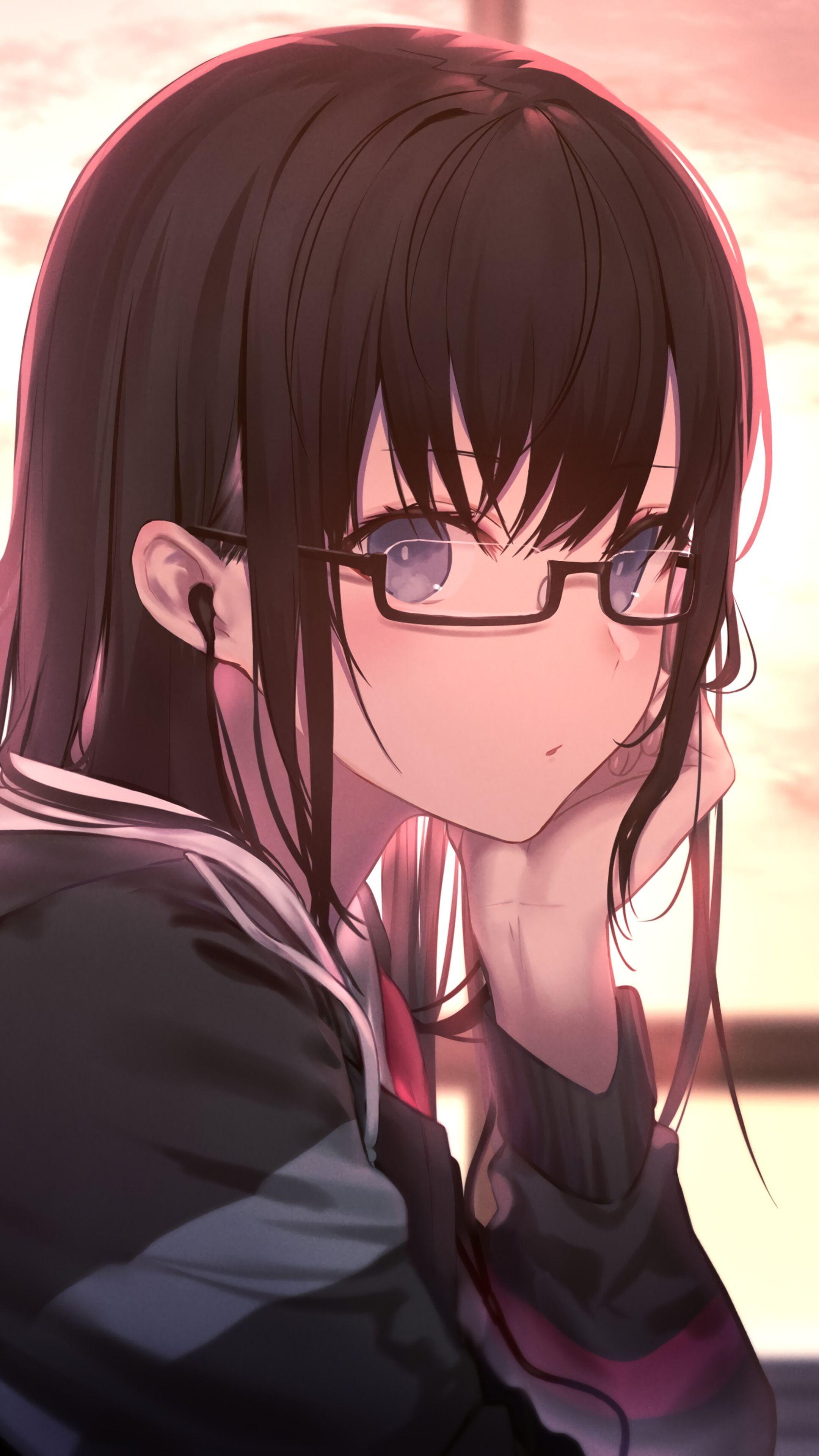 2160x3840 Anime, Girl, Glasses, Student, Uniform, 4K phone HD Wallpaper, Image, Background, Photo and Picture