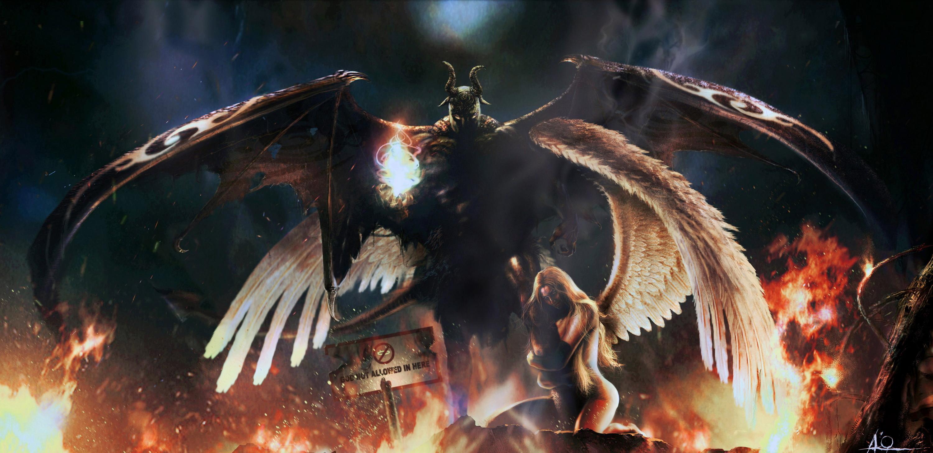 3000x1457 Love Wallpaper Devil And Angel