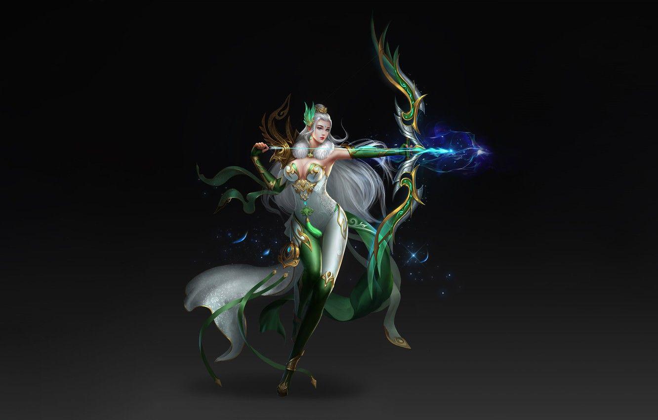 1332x850 Wallpaper Girl, Art, Style, Magic, Background, Arrow, Elf, Minimalism, Archer, Huntress image for desktop, section минимализм