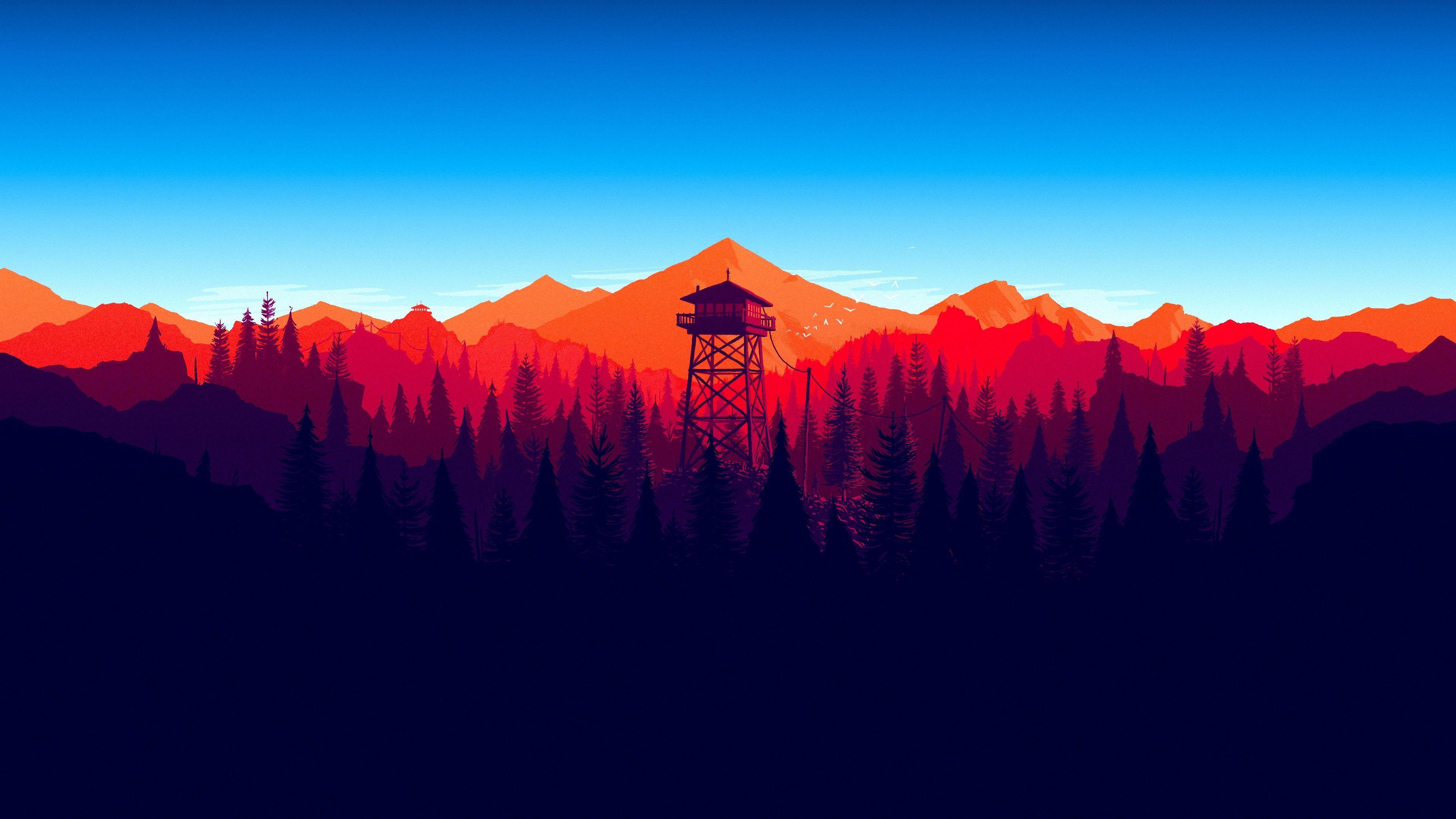 3840x2160 General 3840x2160 mountains minimalism forest Firewatch. Desktop wallpaper art, Minimal wallpaper, Minimalist wallpaper