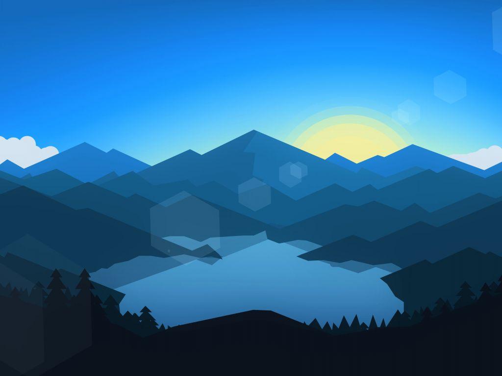 1024x768 Desktop wallpaper forest, mountains, sunset, cool weather, minimalism, HD image, picture, background, 7a22c5