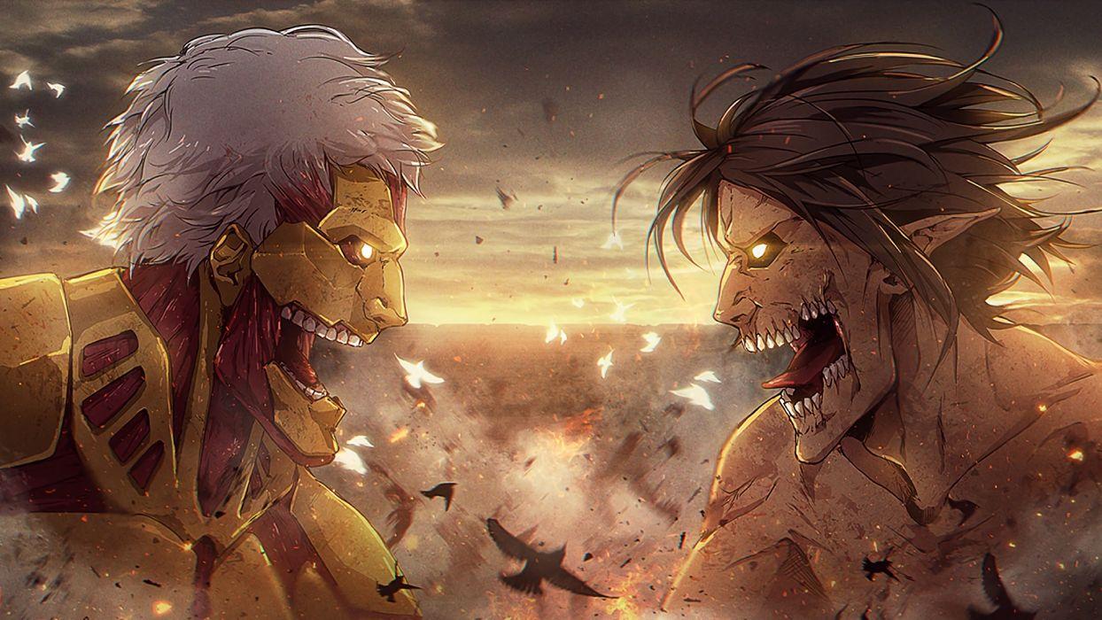 1244x700 Amored Titan vs Attack Titan AoT anime wallpaperx1080