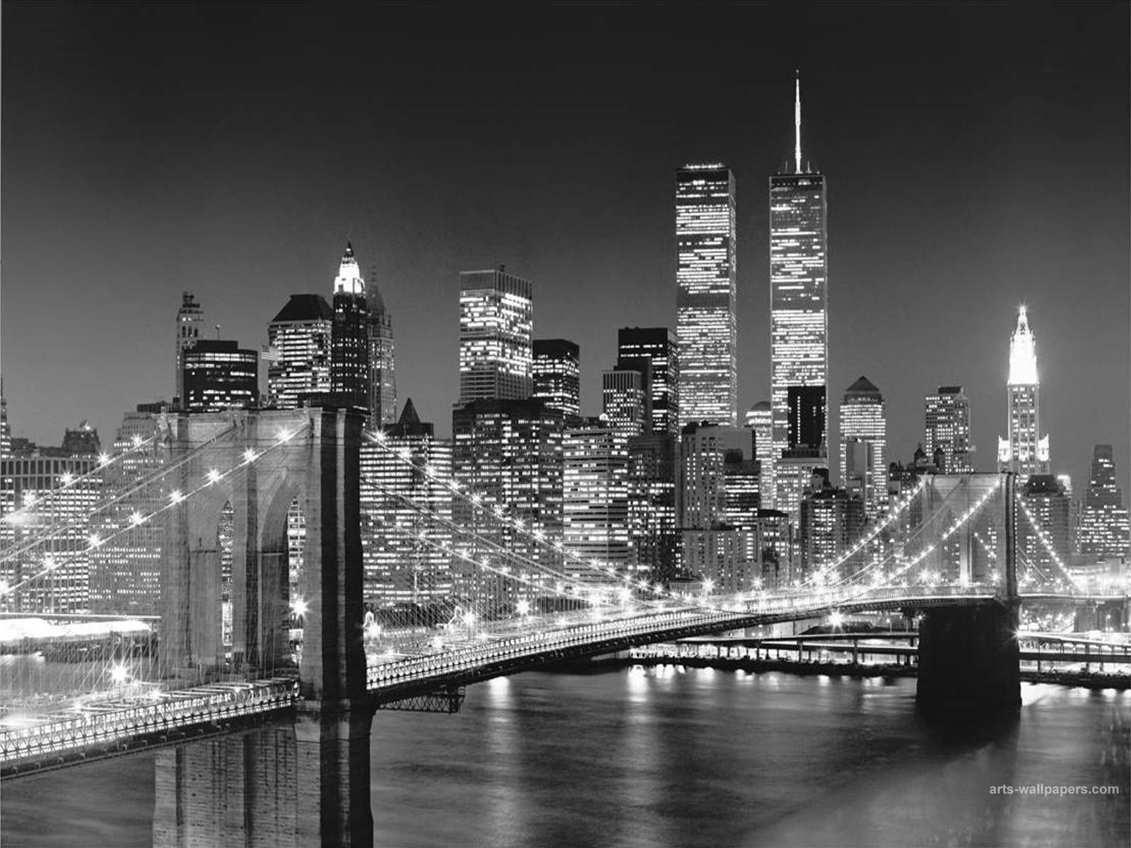 New York Skyline At Night Black And White Wallpaper