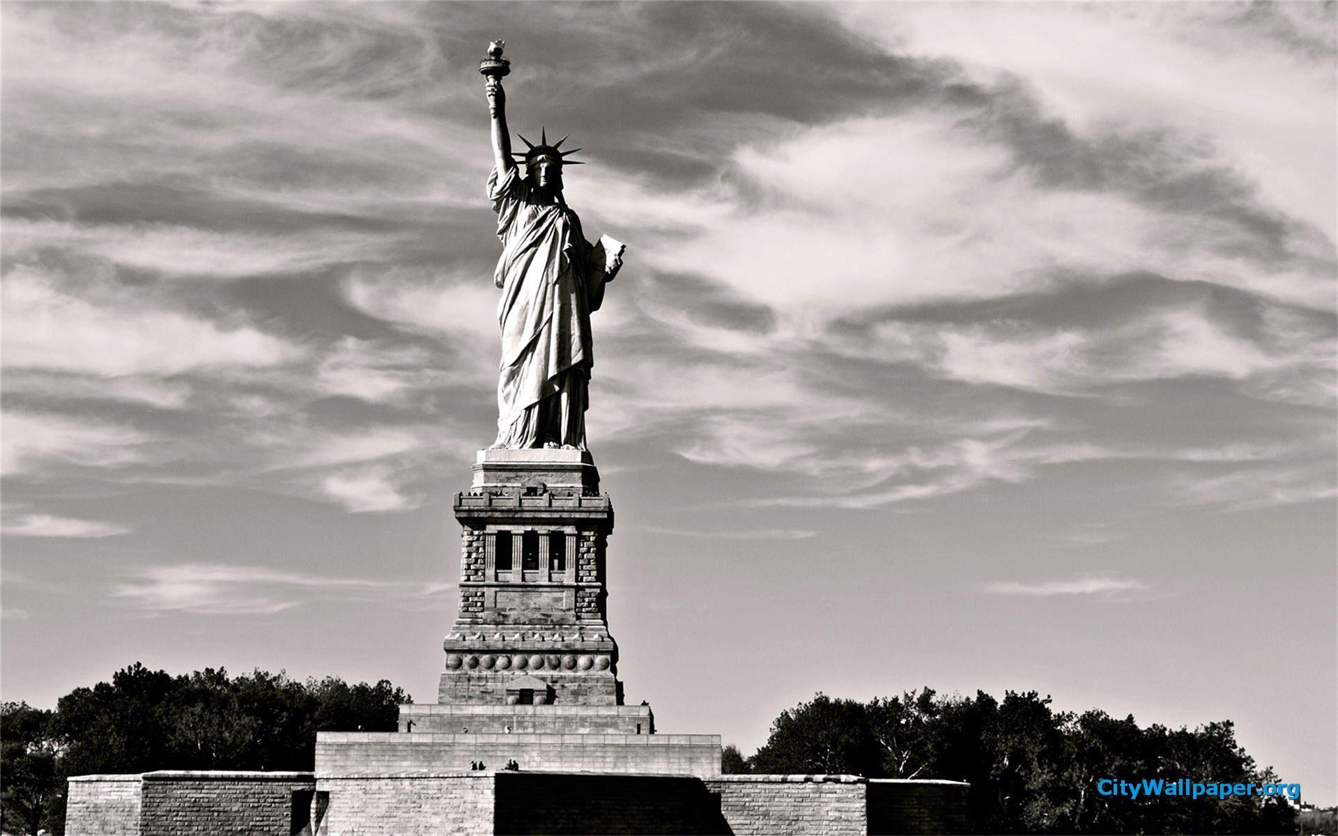 1920x1200 black and white wallpaper statue liberty