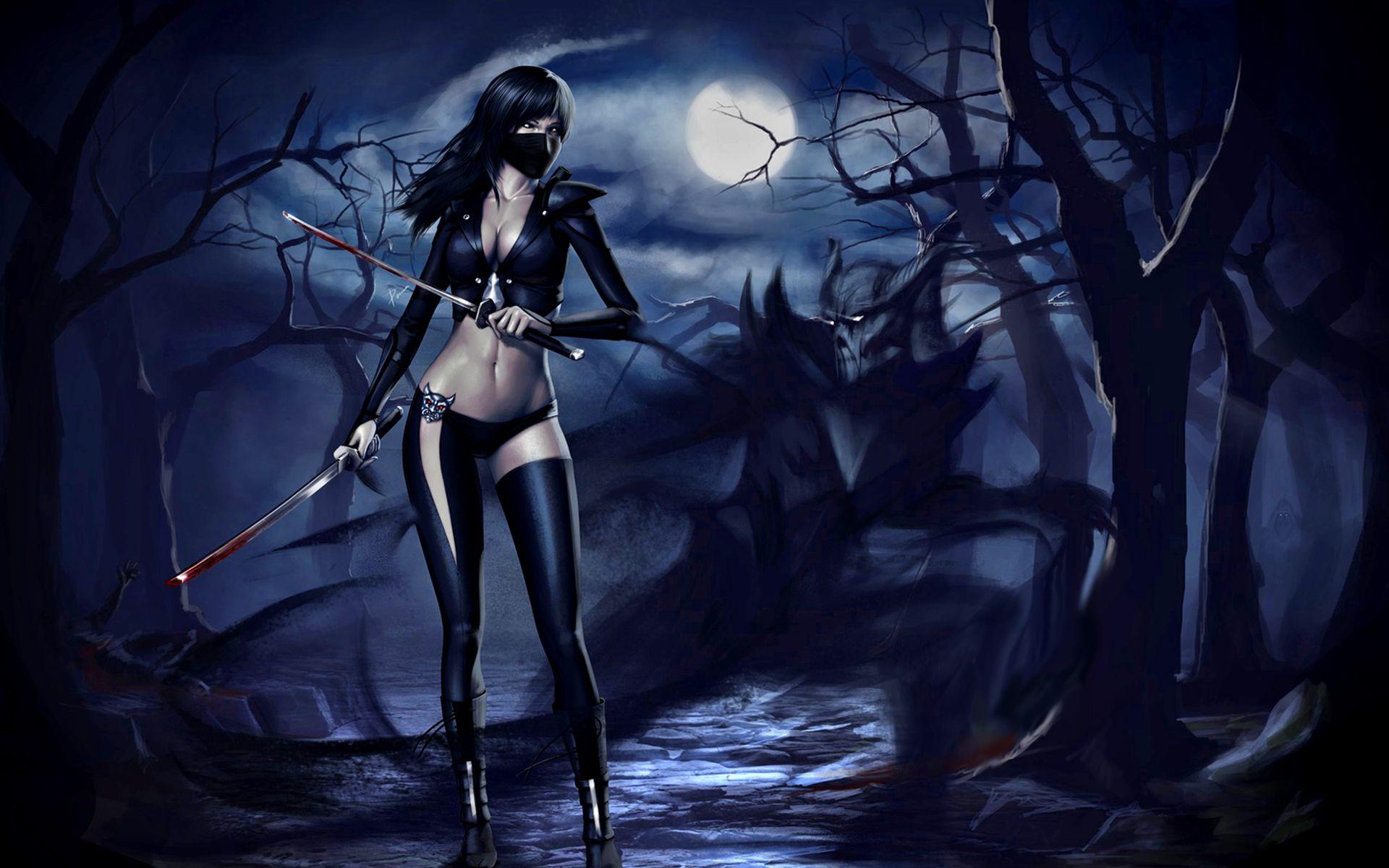 1920x1200 Ghost, magic, dark, women, assassin, fantasy wallpaper