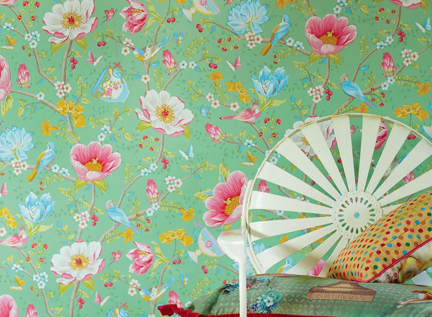 1440x1059 Wallpaper Luna (Pastel green, Beige grey, Heather violet, Yellow green, Golden yellow, Light blue)