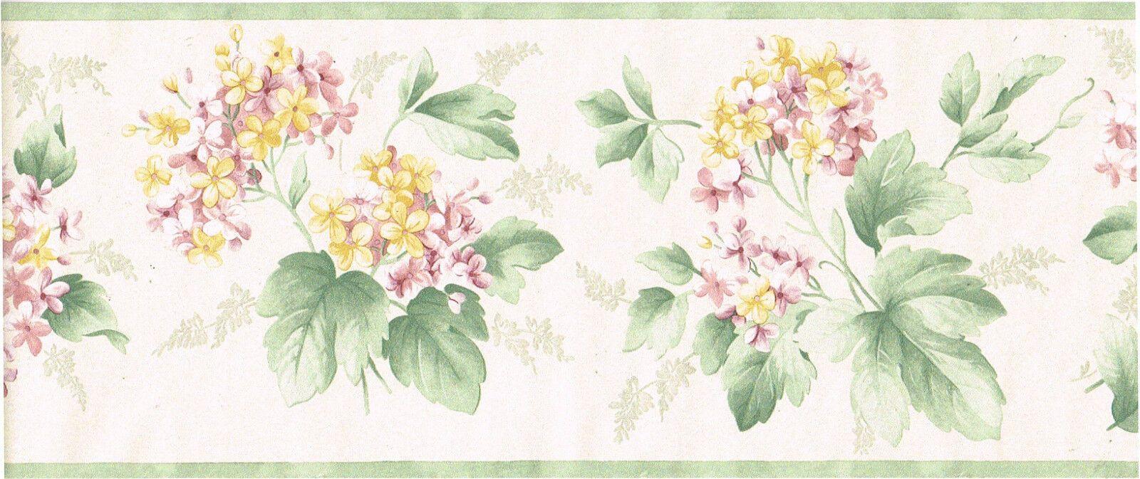 1600x673 Pastel Color Lilac Purple Yellow Flower Floral Green Leaf Vine Wall paper Border online