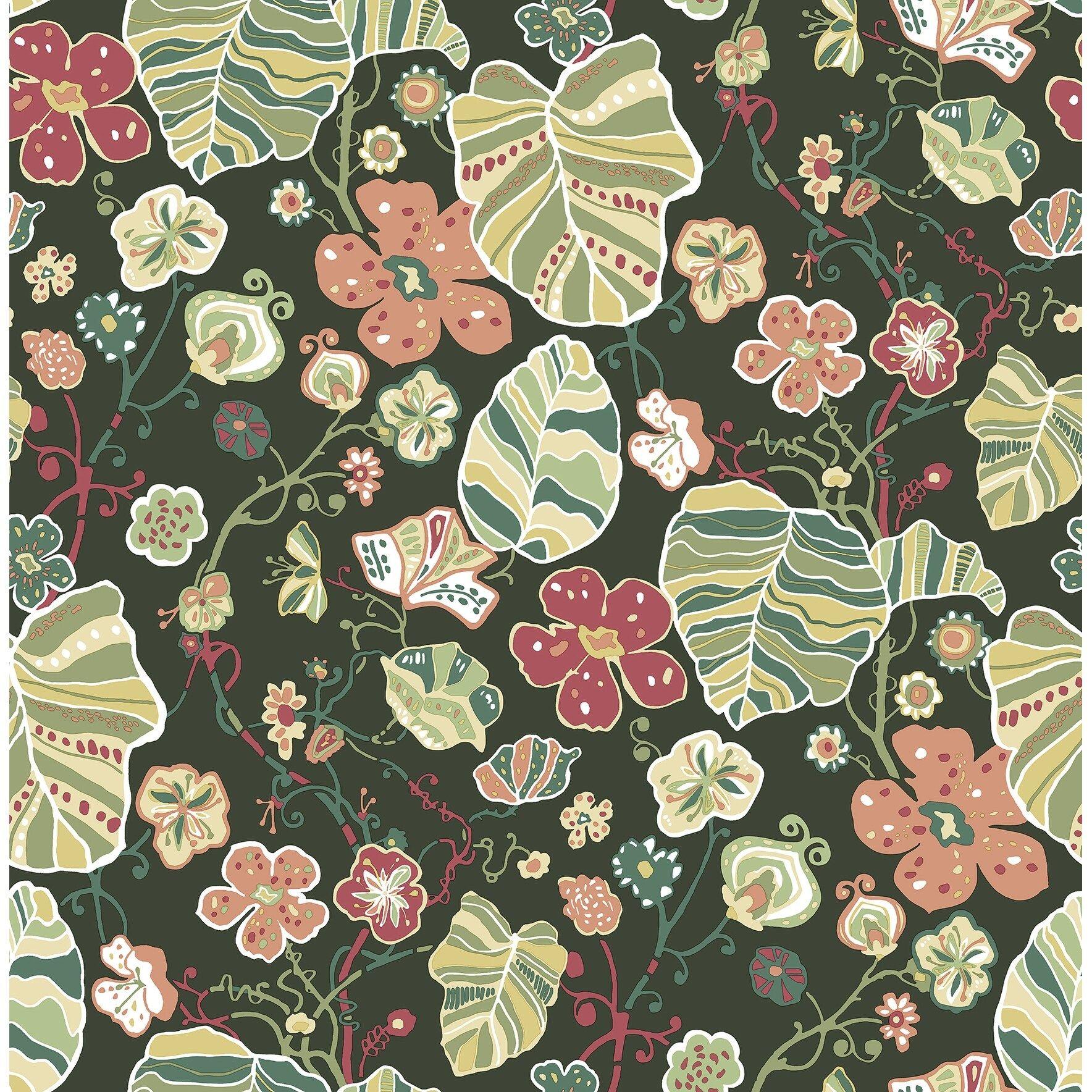1768x1768 Shop Vida, Gwyneth Dark Green Floral Wallpaper Sale